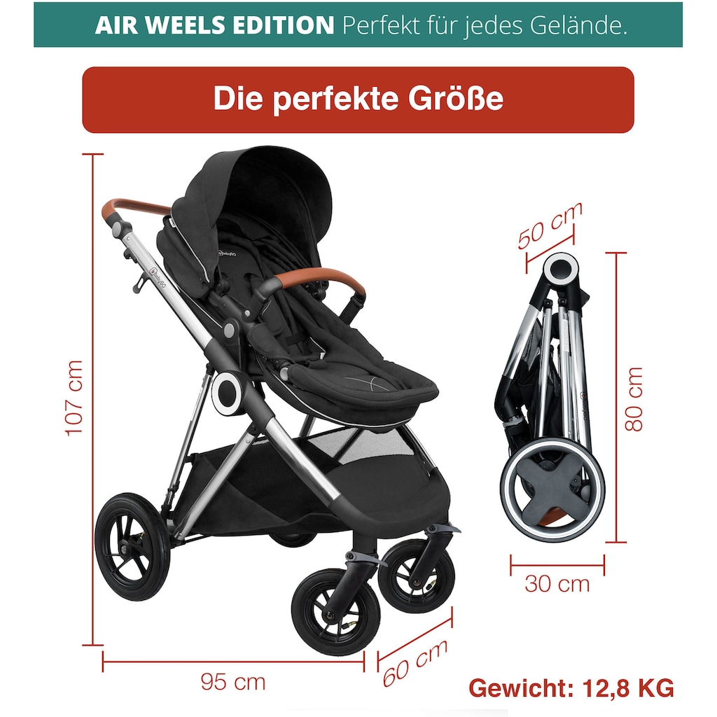 BabyGo Kombi-Kinderwagen »Halime AIR 3in1, Anthracite Silver«