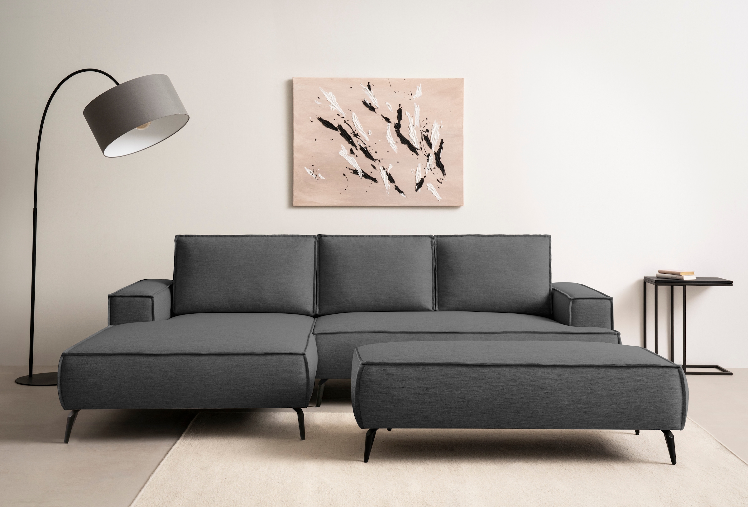 OTTO home Ecksofa "TVINNU Leinenoptik, L-Form, 275 cm, mit Hocker" stellbar zum Schlafsofa (Krokodilverbinder)