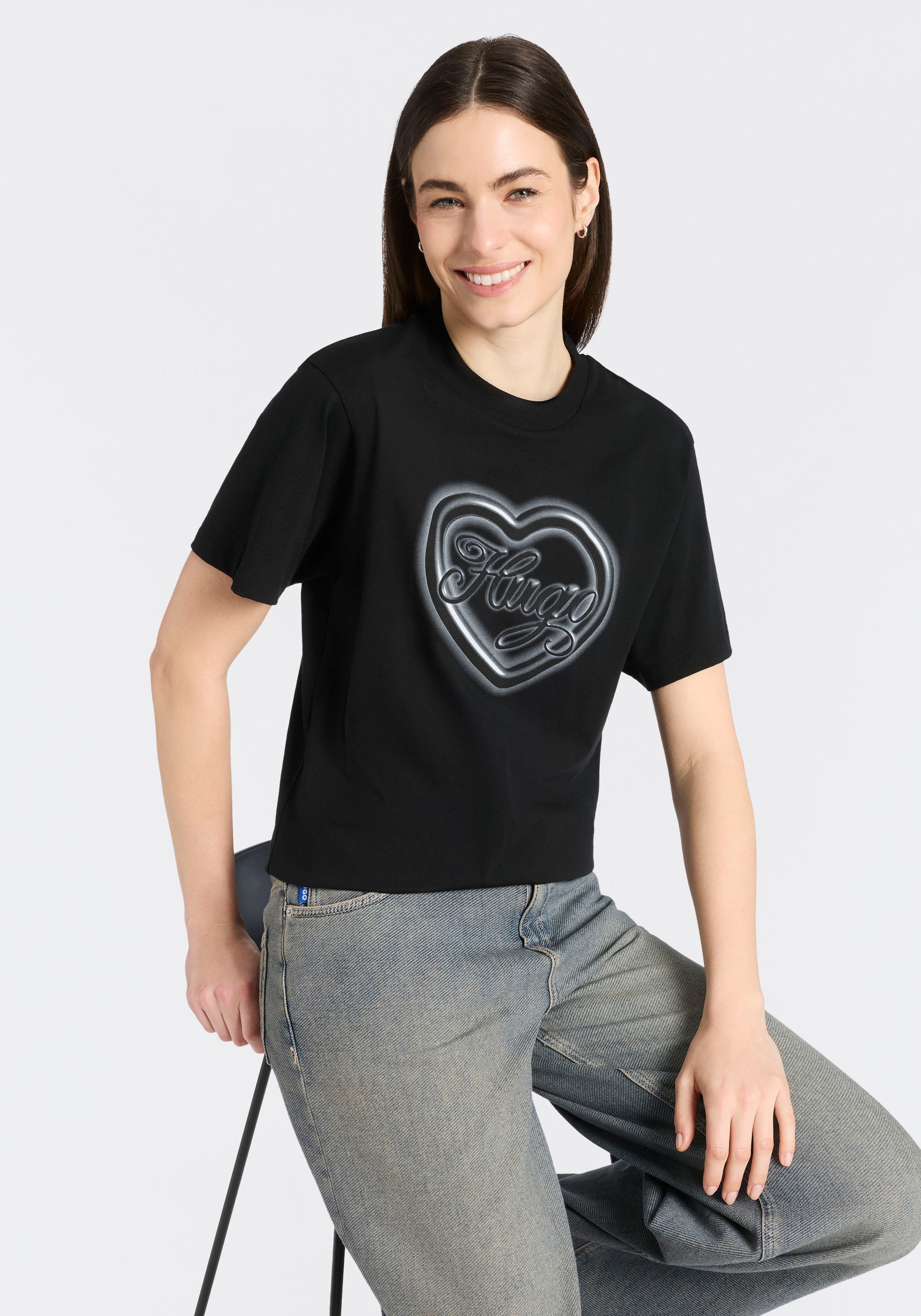 HUGO Blue T-Shirt "Vintage Tee" mit Rundhals, bedruckt günstig online kaufen