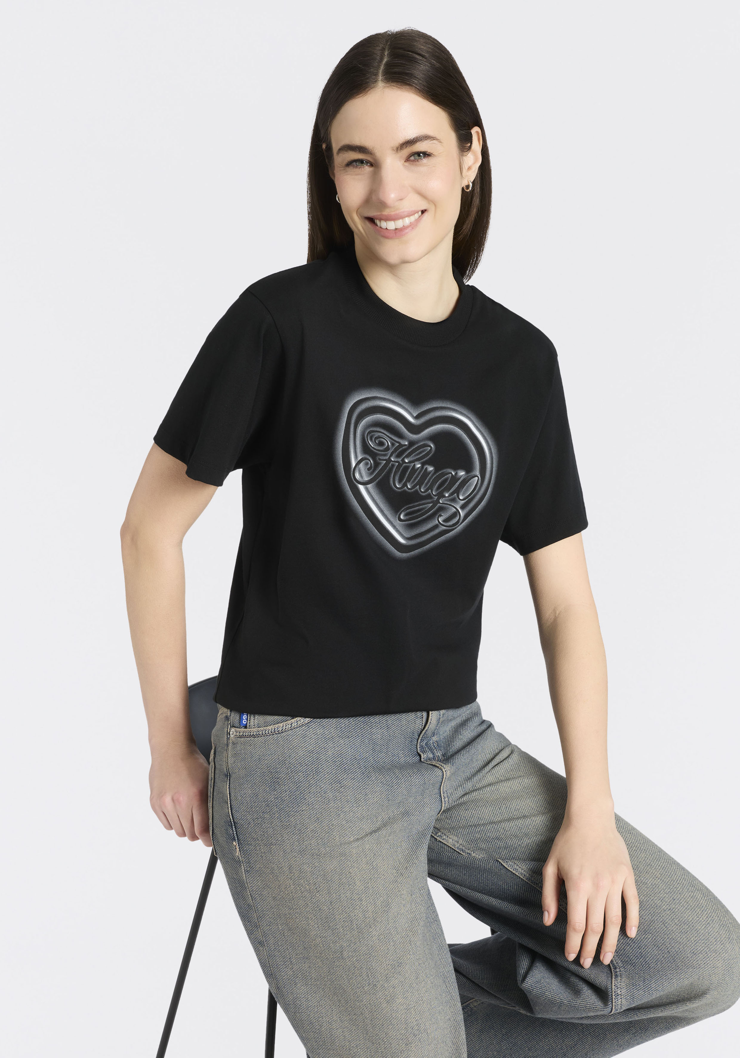 HUGO T-Shirt "Vintage Tee" mit Rundhals, bedruckt