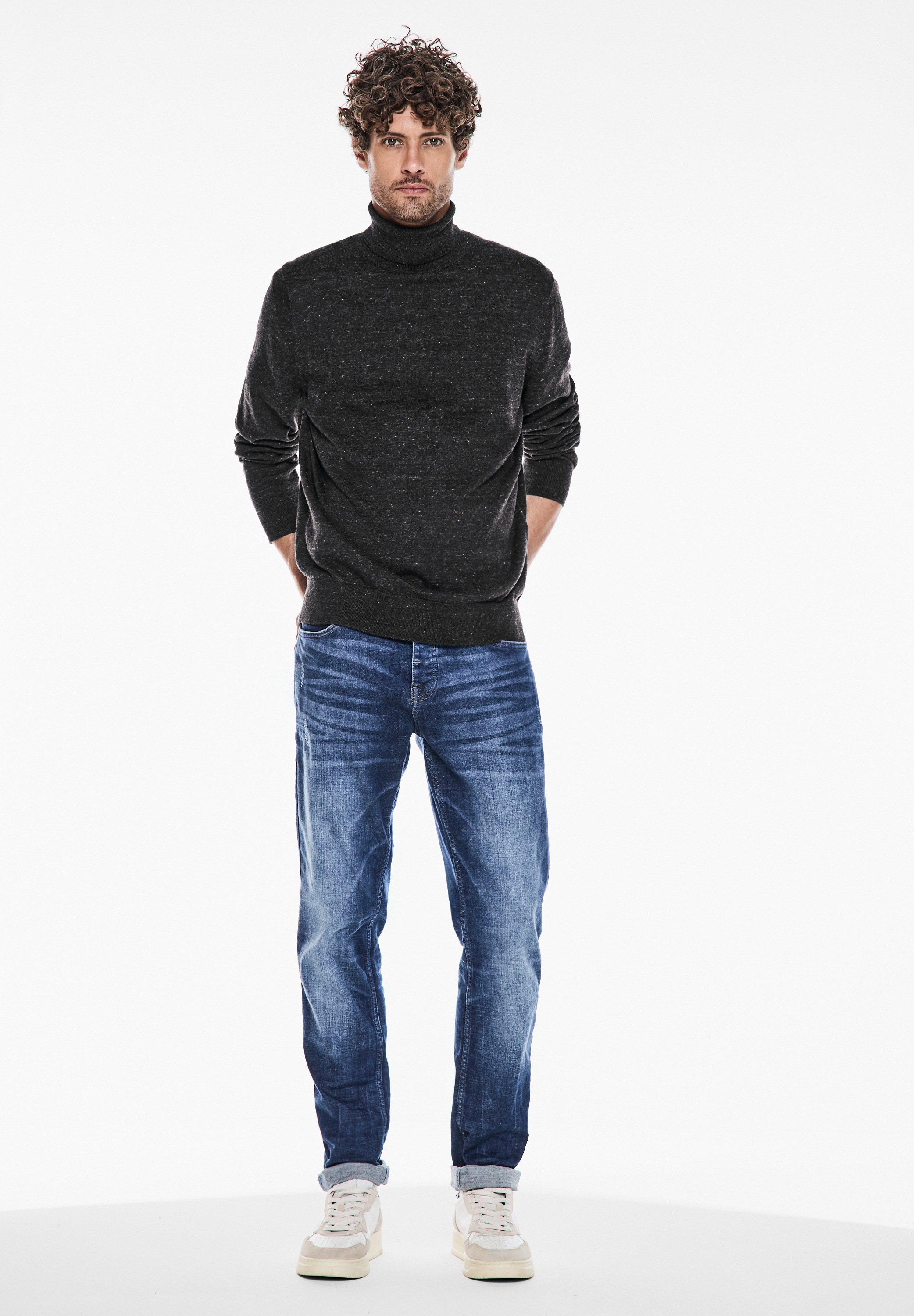 STREET ONE MEN Rollkragenpullover, in Melange Optik