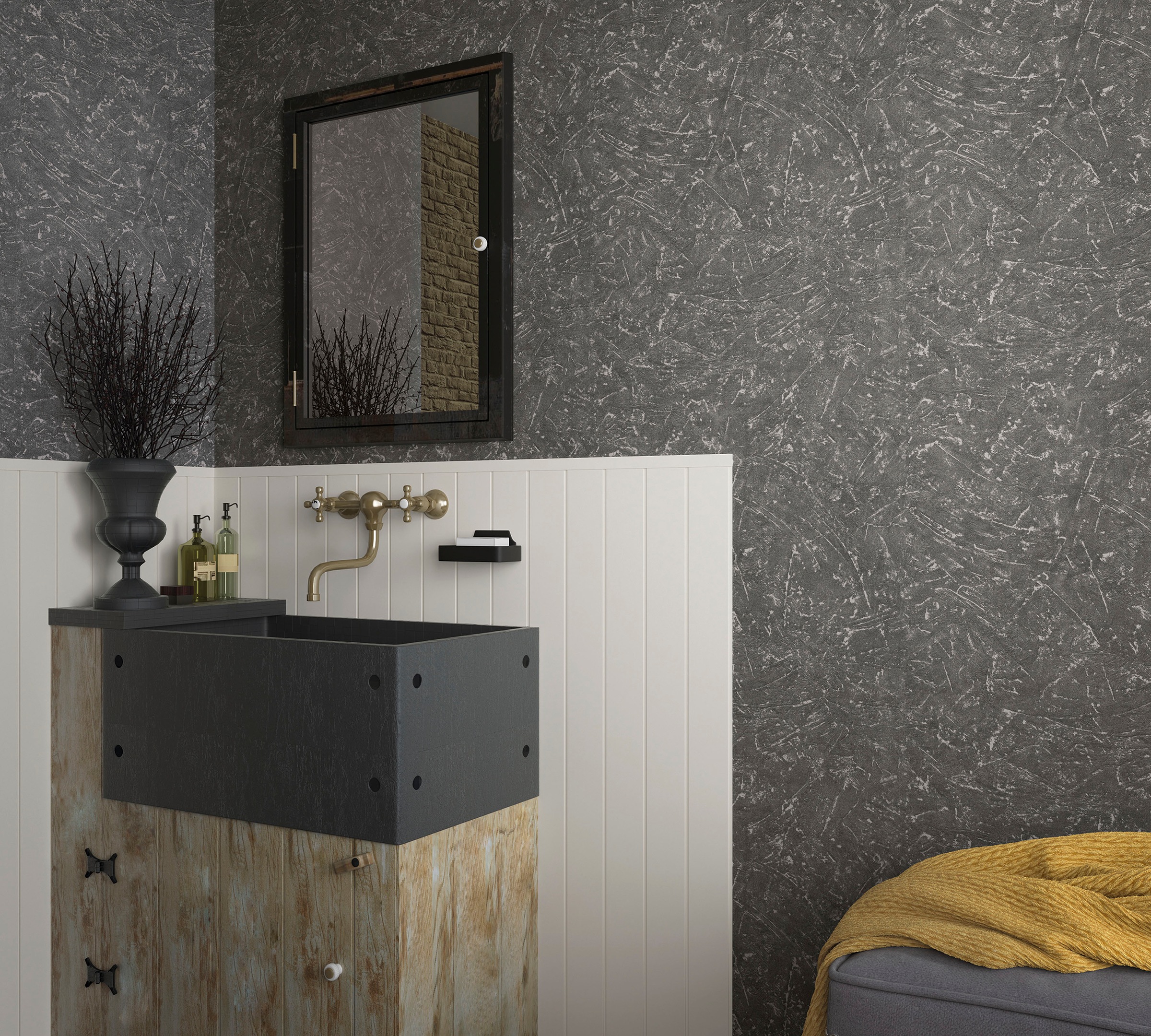 Marburg Vliestapete "Plaster" matt strukturiert moderne Tapete für Wohnzimmer Schlafzimmer Küche