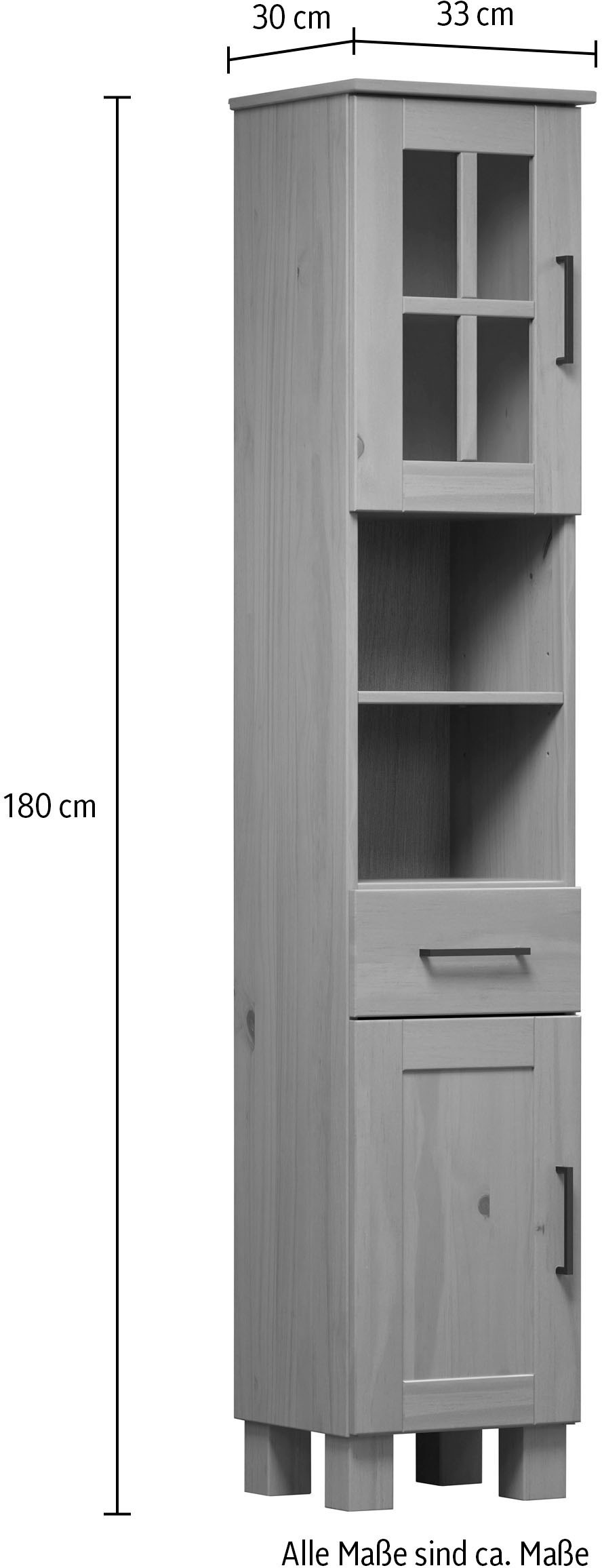 welltime Hochschrank »Ulea«, (1 St.), Badschrank aus Massivholz mit Schubkasten - Maße (B/T/H) 33/30/180 cm