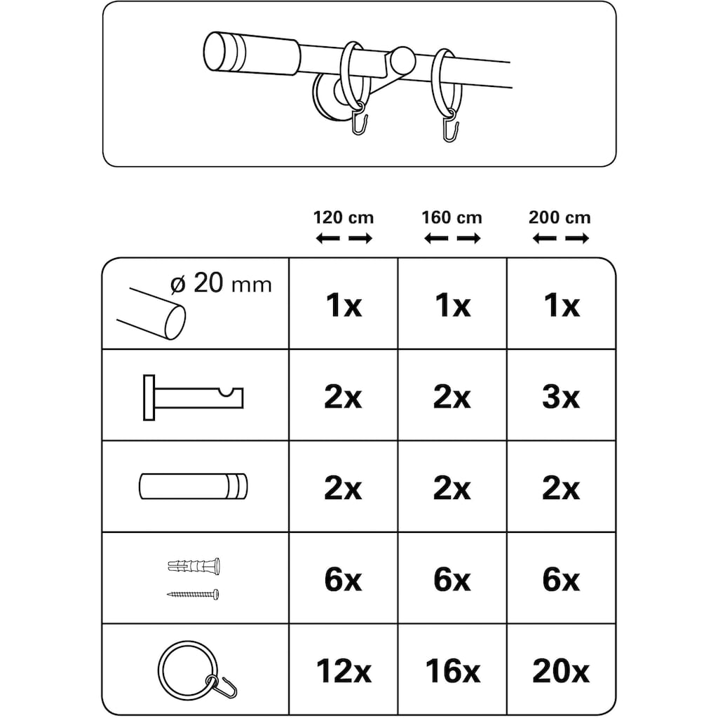 GARDINIA Gardinenstange »Gardinenstangen Set Metall«, 1 läufig-läufig, Fixmaß