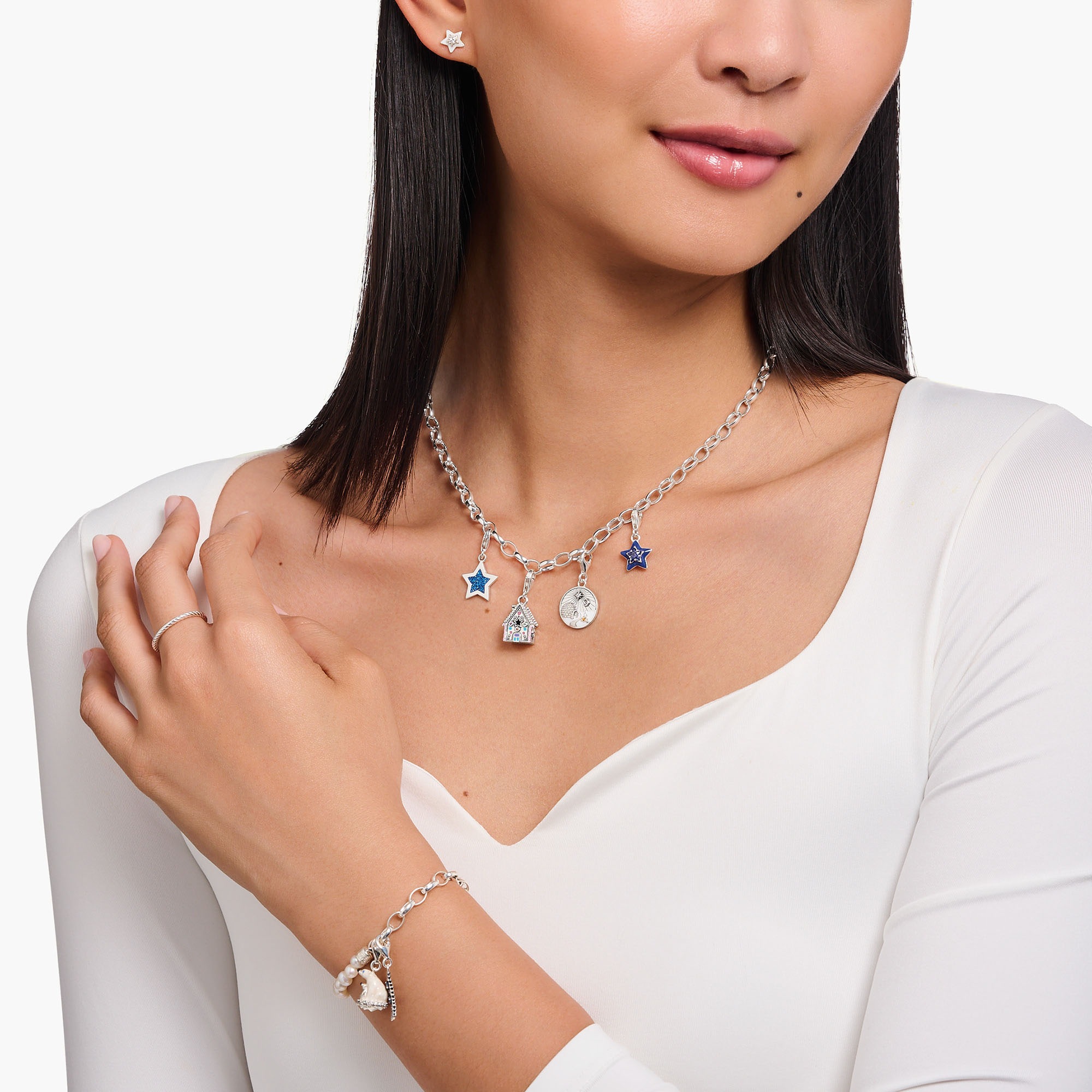 THOMAS SABO Charm Stern »mit Steinen und Kaltemaille, 2039-041-13, 2043-496-7, 2044-041-14«, mit Glas-Keramik Stein oder Zirkonia (synth.)