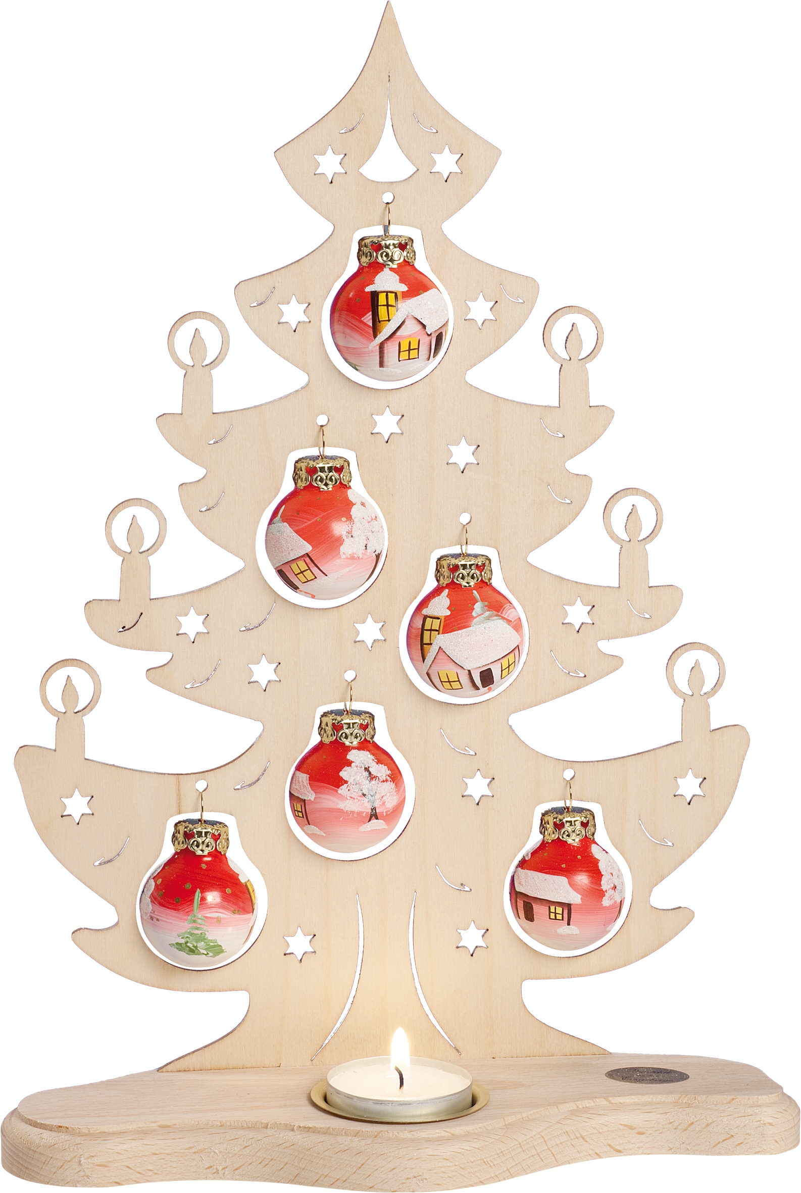SAICO Original Teelichthalter "Tannenbaum mit roten handbemalten Glaskugeln günstig online kaufen