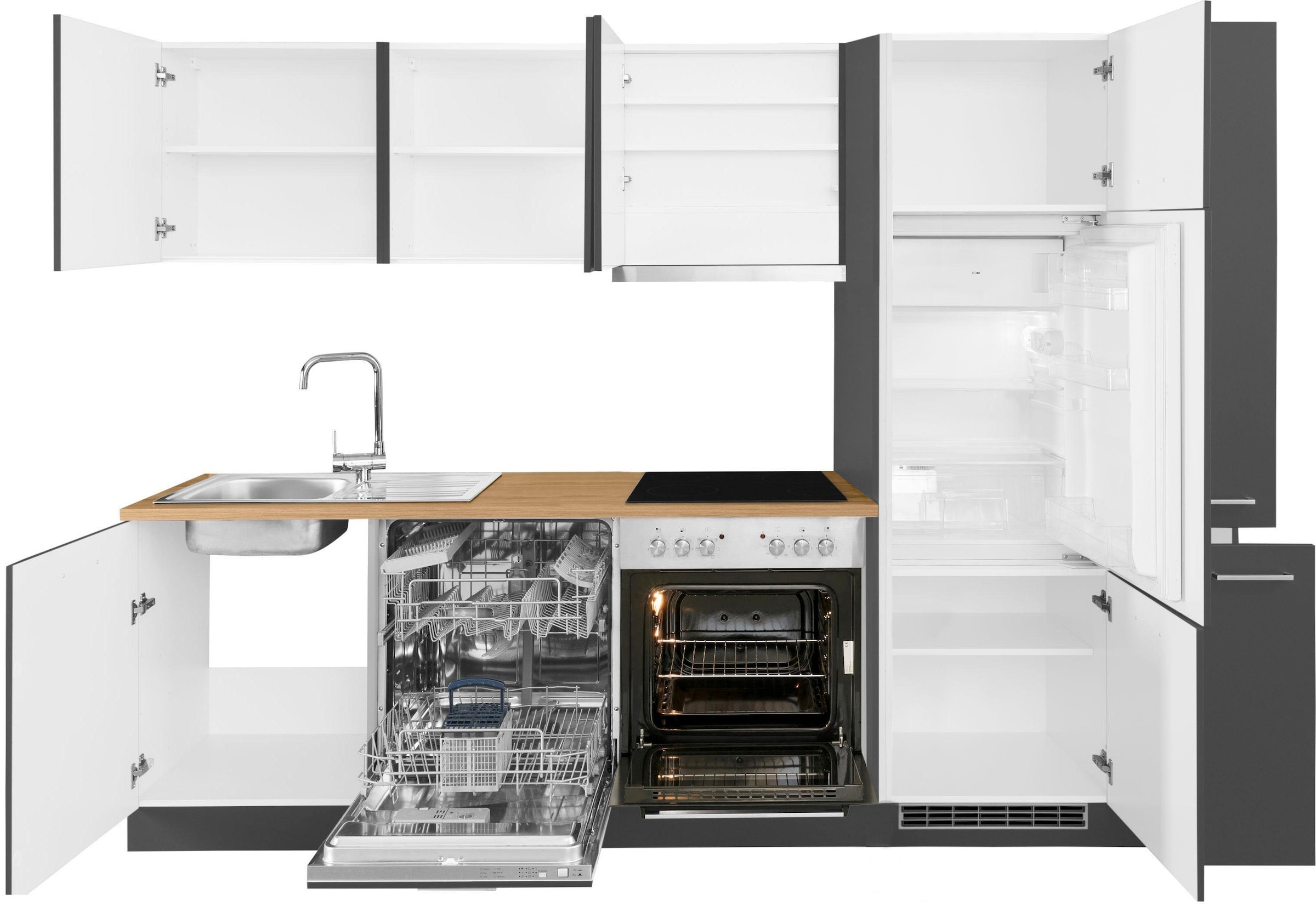 KOCHSTATION Küchenzeile »KS-Kehl«, mit E-Geräten, Breite 270 cm, inkl. Kühlschrank und Geschirrspüler
