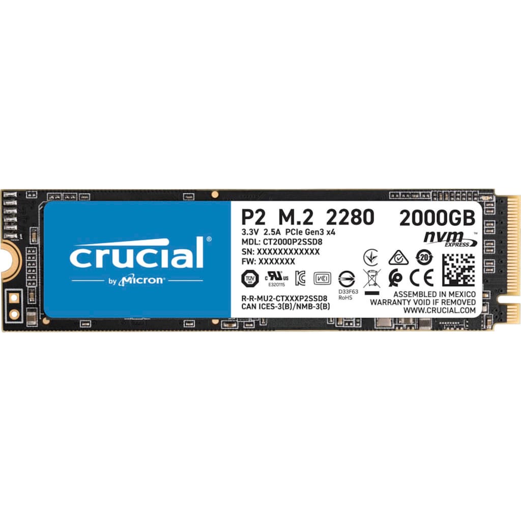 Crucial interne SSD »P2 2TB PCIe M.2 2280SS SSD«, Anschluss M.2 PCIe 3.0