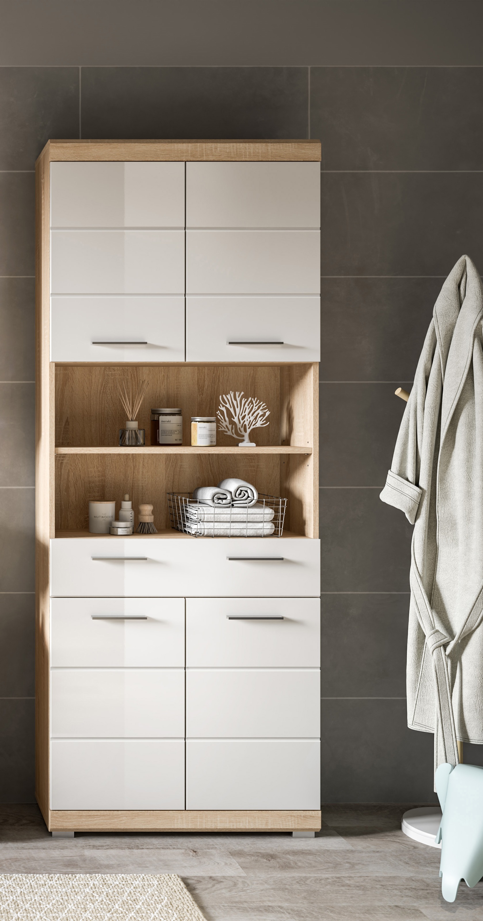 INOSIGN Hochschrank "SIENA, Breite 74cm, 4 Türen, 1 Schubkasten, 2 offene F günstig online kaufen