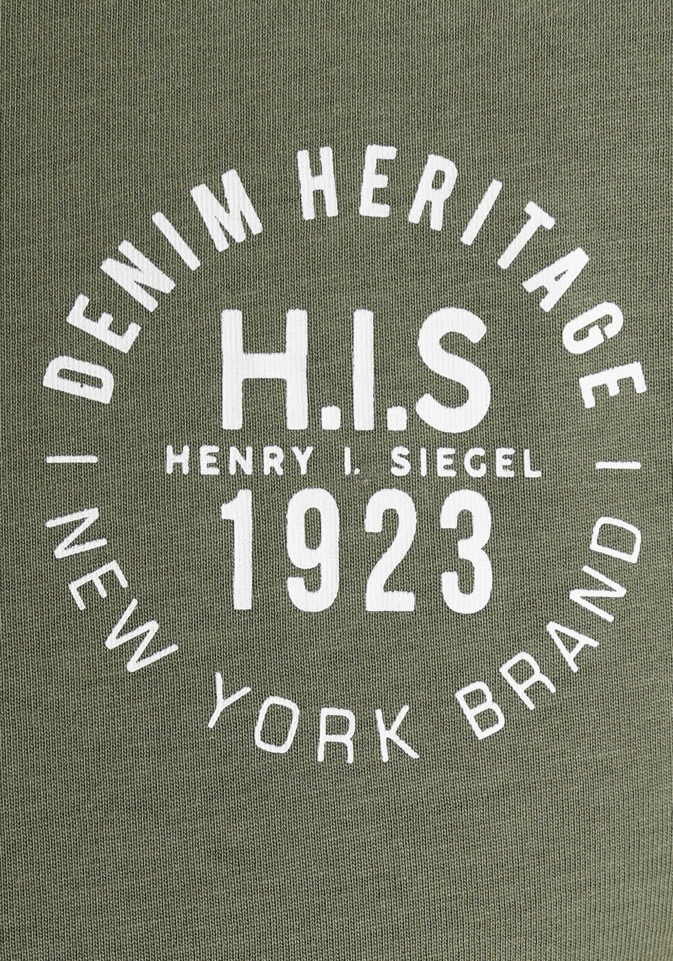 H.I.S Langarmshirt, (Packung, 2 tlg., 2er-Pack), Langarm, bedruckt, Rundhalsausschnitt, aus 100% Baumwolle