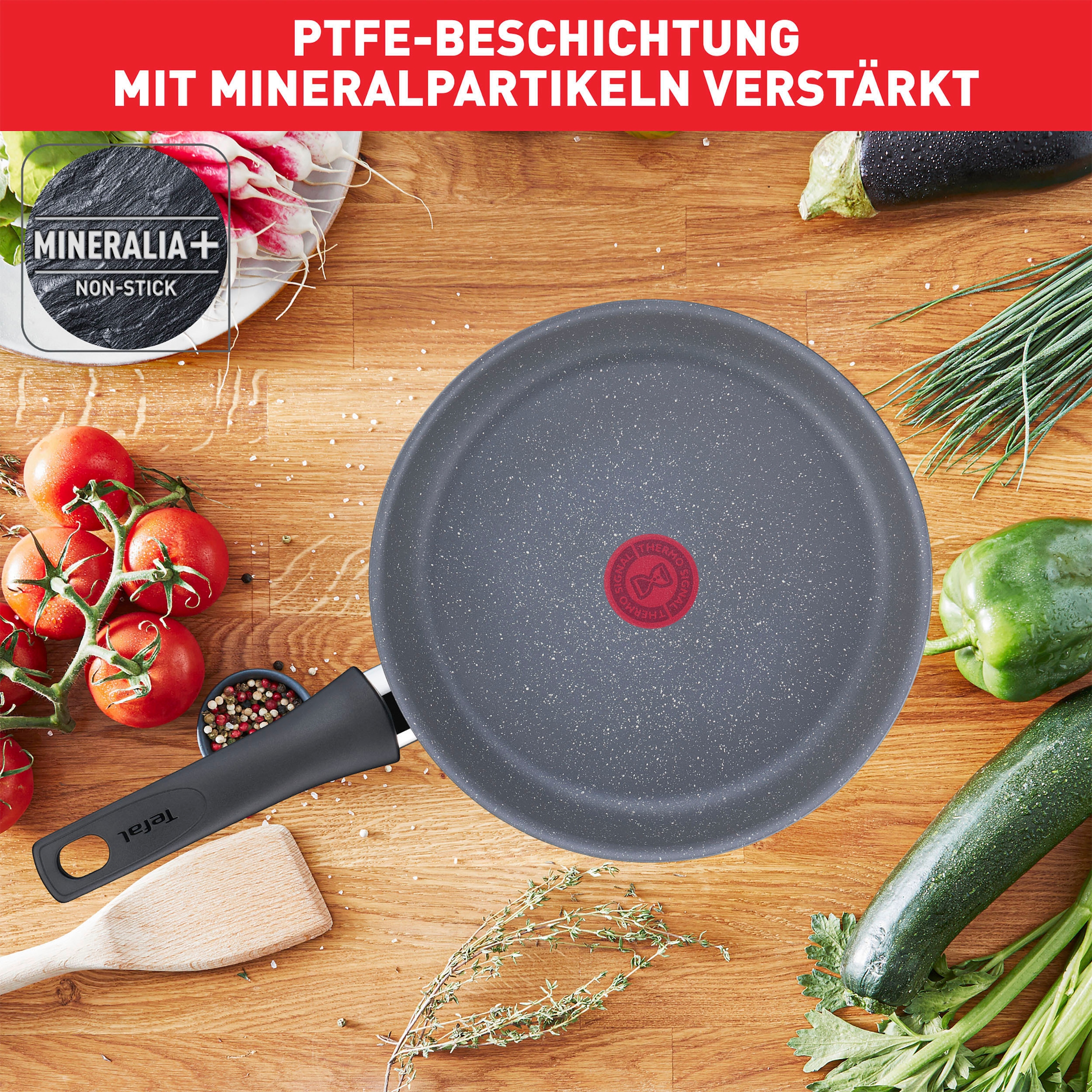 BAUR Chef«, Induktion, 24/28 Mineralia+ Pfannen-Set | Healthy Antihaftversiegelung, »G15090 tlg.), Aluminium, Thermo-Signal, cm (Set, 2 Ø Tefal