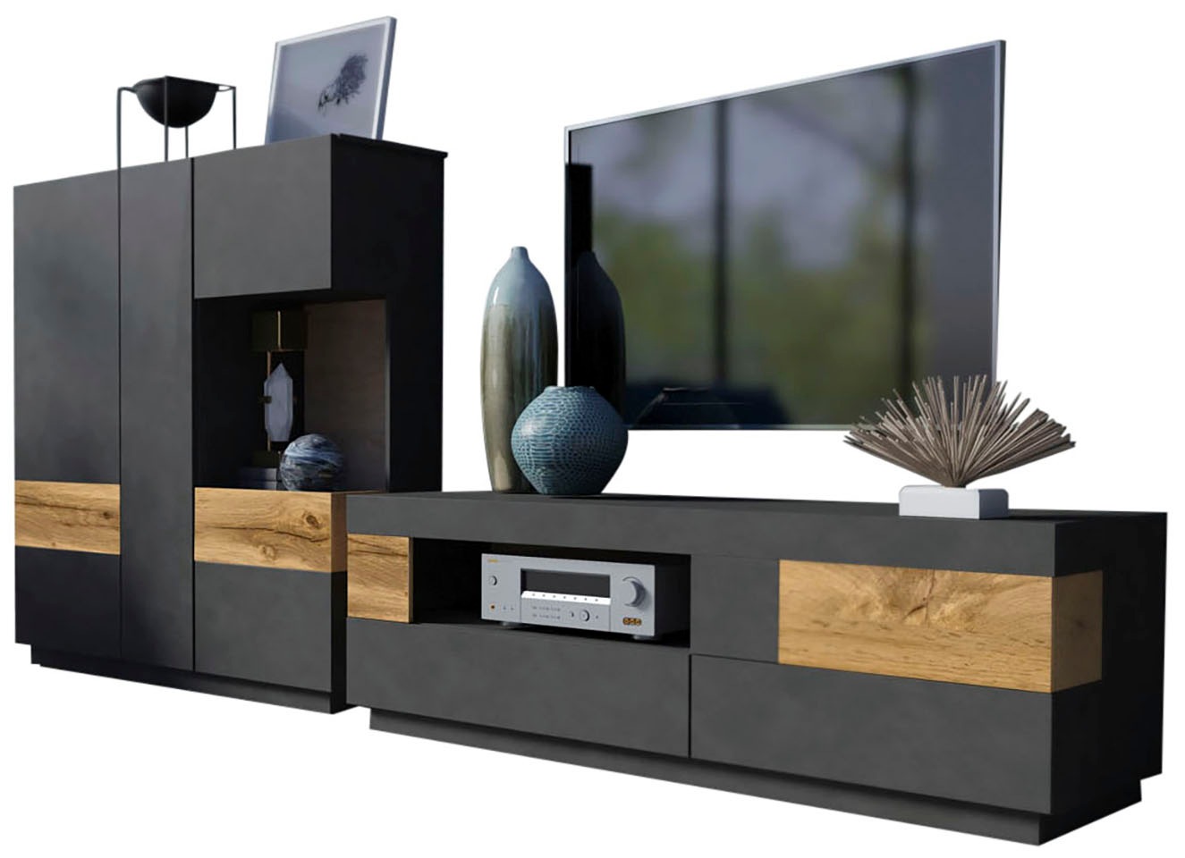 Wohnwand OTTO HOME, B:290cm, grau, Wohnzimmer, Kastenmöbel-Sets, "SILKE"