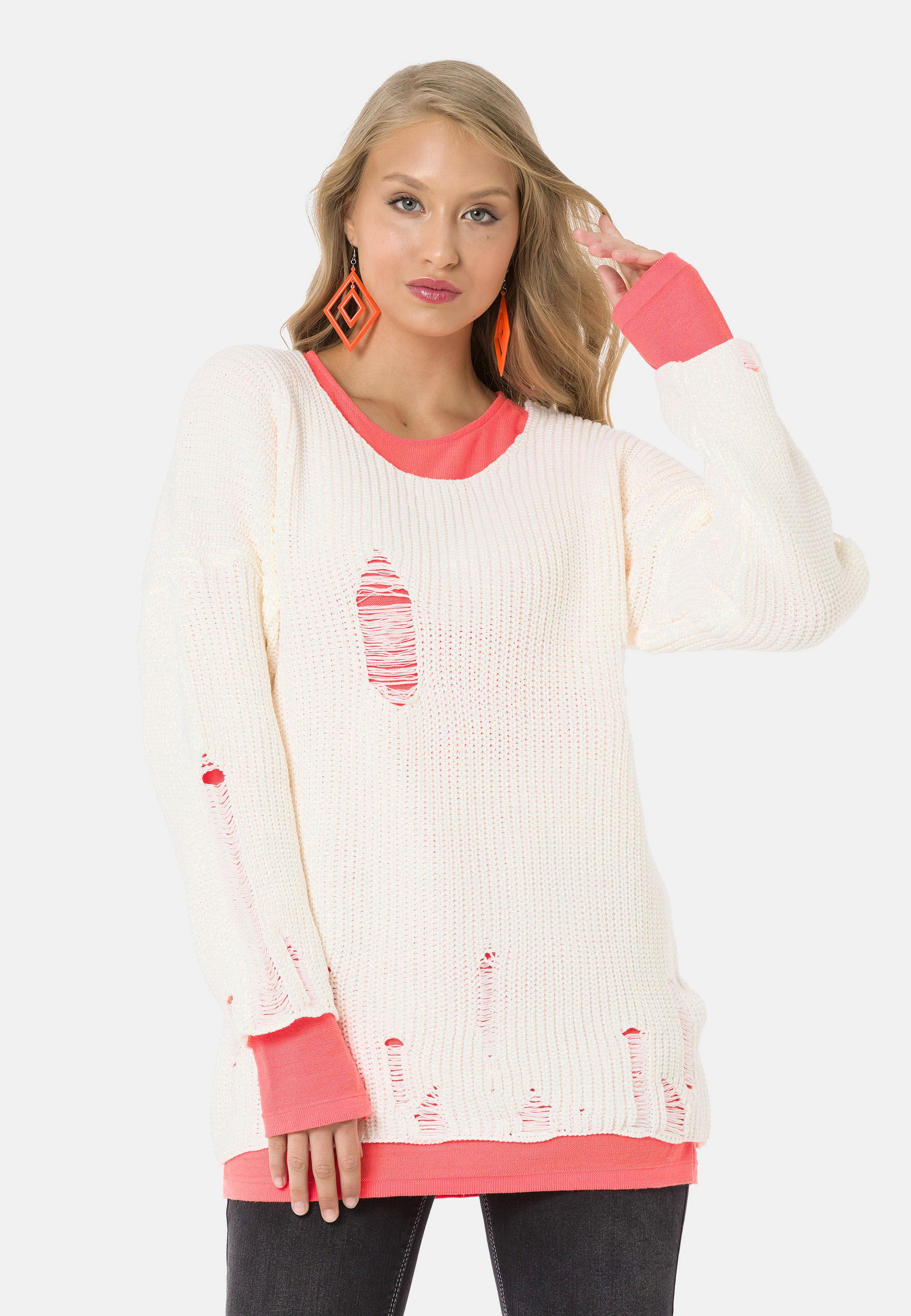 Cipo & Baxx Strickpullover "WP240" im Used-Design