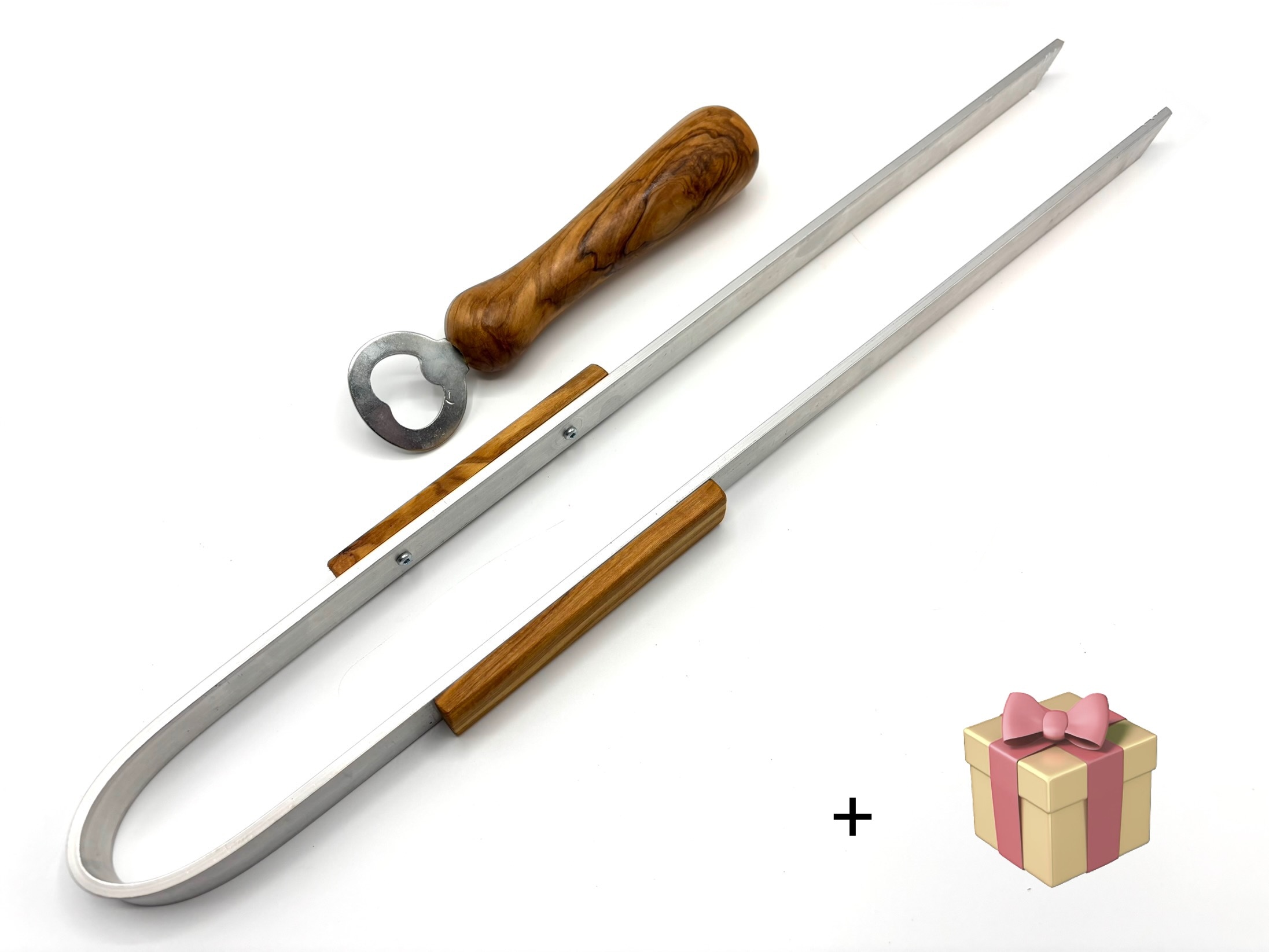 Grillzange "Grillzange BIG DADDY 50 cm plus Flaschenöffner BIG BOY, Olivenholz", L: 50cm, silber, OLIVENHOLZ-ERLEBEN, Küchenzangen, Extra lange