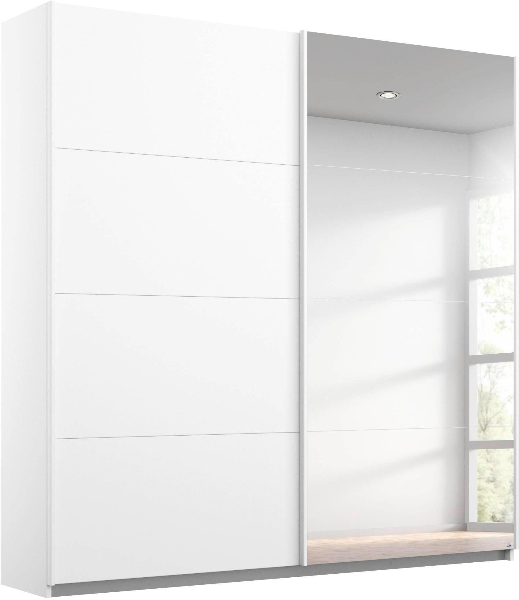 rauch Schwebetürenschrank "Kleiderschrank Schrank Ankleide Garderobe Schlafzimmerschrank MEMPHIS" Breiten: 180/225/270 cm, Höhe 210 cm, mit Spiegel und Metallgriffleisten in Weiß MADE IN GERMANY