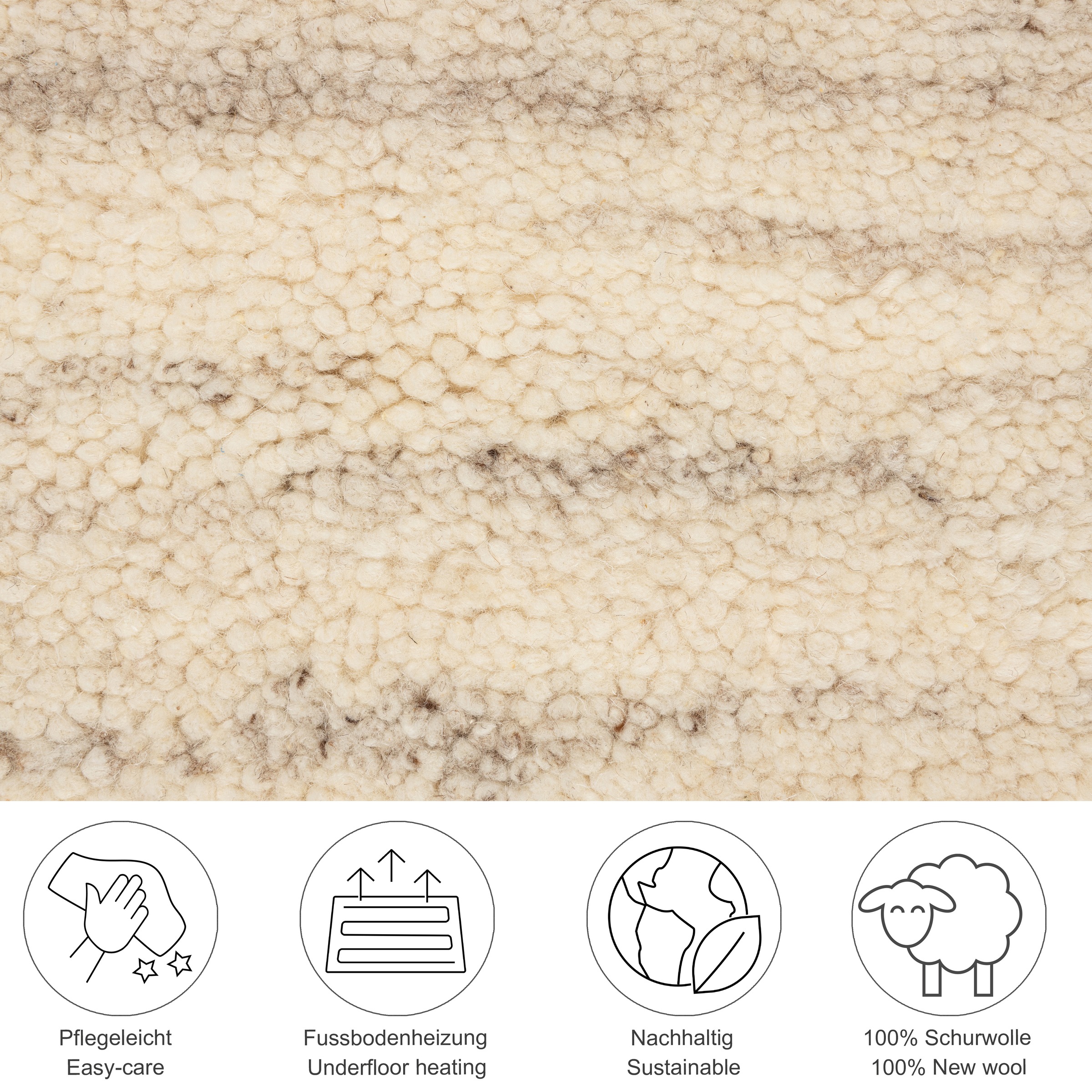 Wollteppich THEKO "Hadj Uni", beige, B:120cm H:25mm L:180cm, Wolle, Teppiche, echter Berber Teppich, reine Wolle, meliert, handgeknüpft 3