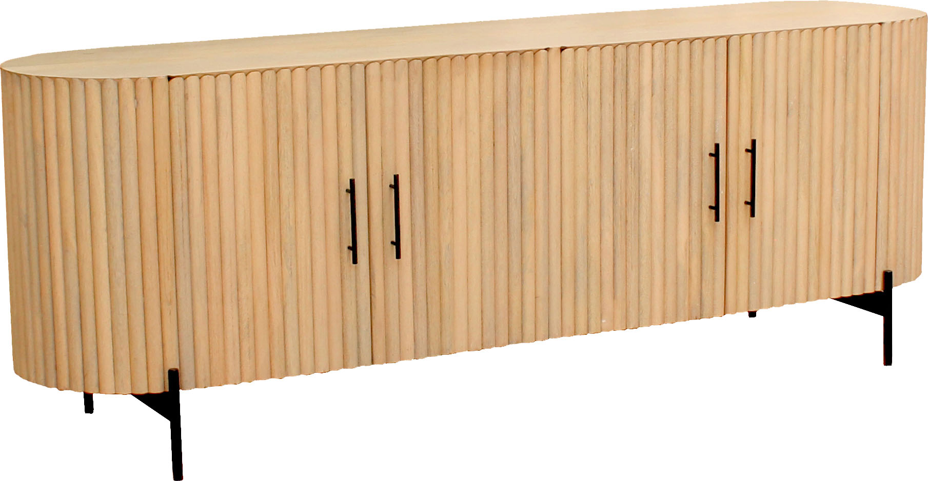 SIT Sideboard "Varese aus Mangoholz mit Lamellen-Design & 4 Türen" 1 Stk. tlg. 90 cm breit mit 4 Fächern & 22 cm hohen Metallfüßen