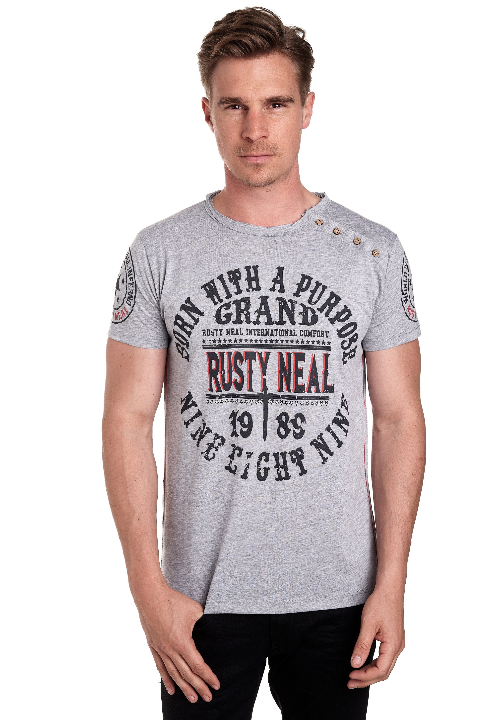 Rusty Neal T-Shirt, mit seitlicher Knopfleiste