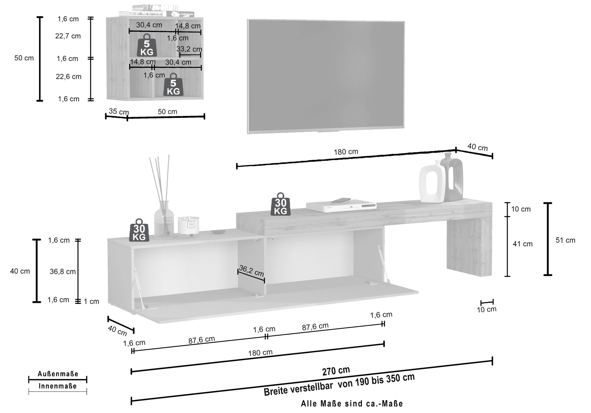 INOSIGN TV-Wand »Chronos TV-Set, Wohnwand – Elemente frei platzierbar, Made in Italy« Set, 2-er set, 2 Stk. tlg.
