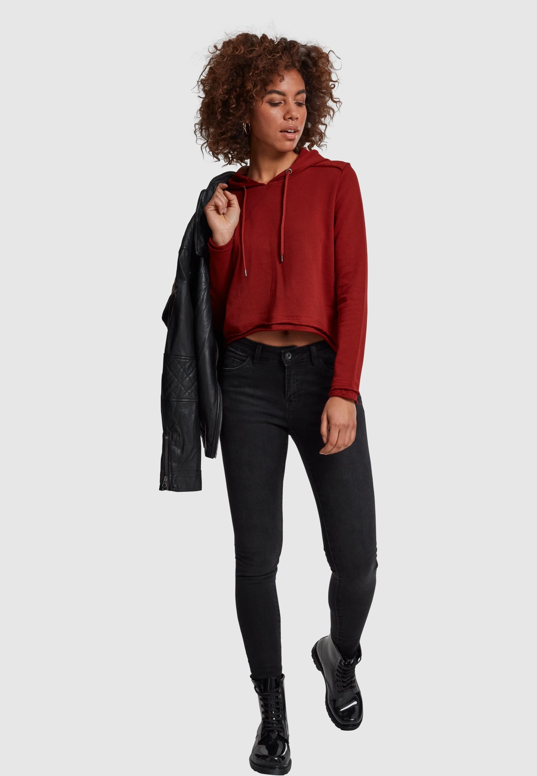 URBAN CLASSICS Rundhalspullover »Urban Classics Damen Ladies Cropped Terry Hoody«, (1 tlg.)