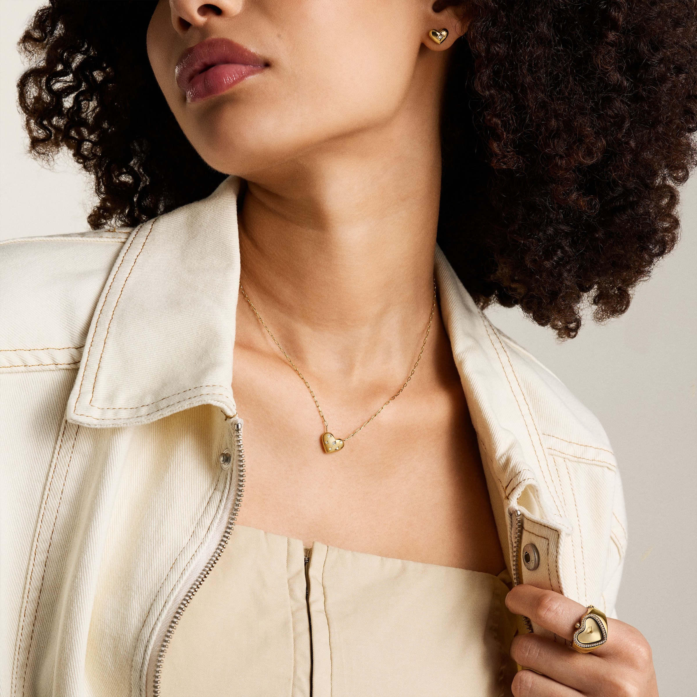 Fossil Kette mit Anhänger »Schmuck Geschenk Edelstahl SADIE Herz, JF04856710«, mit Glasstein