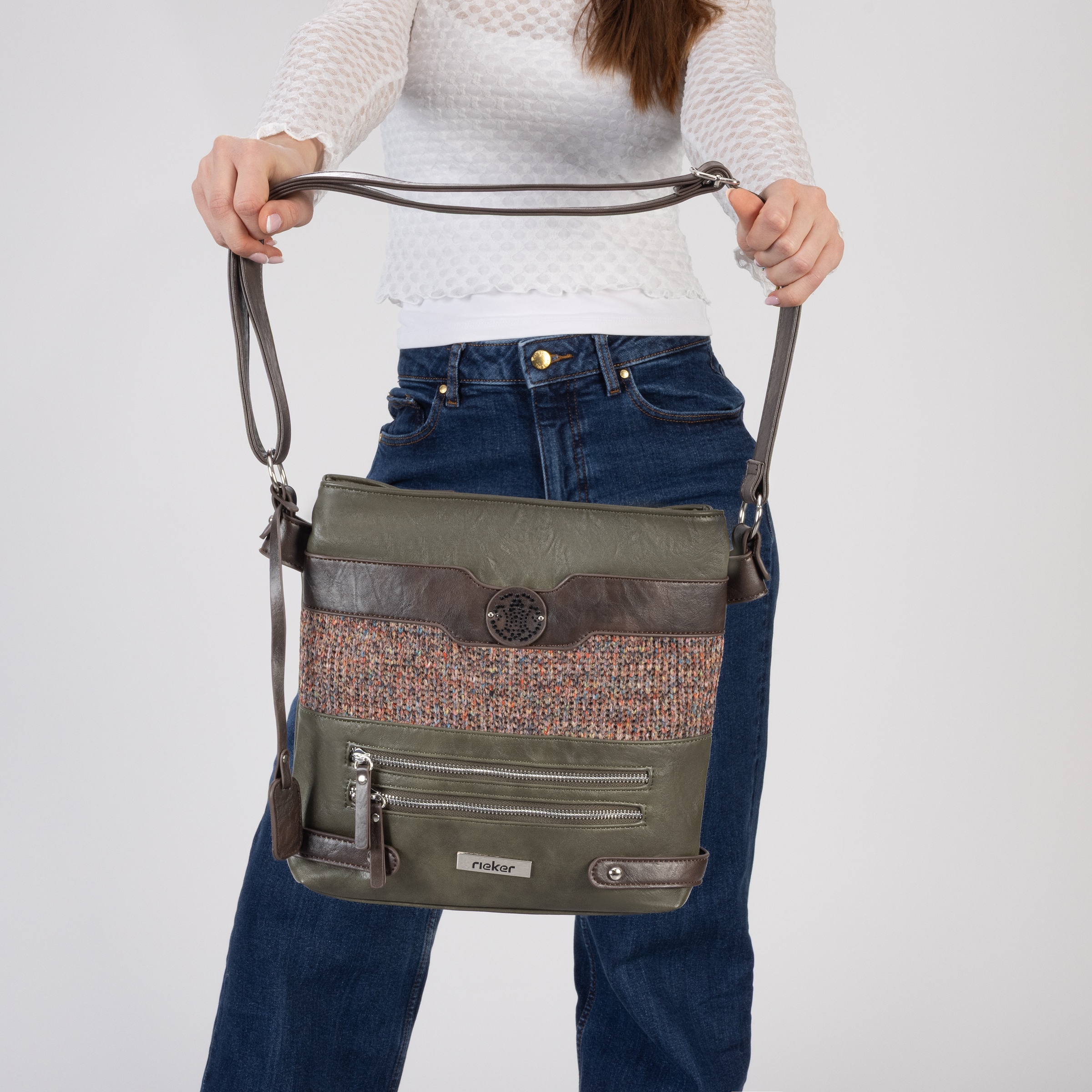 Rieker Umhängetasche Schultertasche, Damen-Tasche mit praktischem Reißverschluss-Rückfach