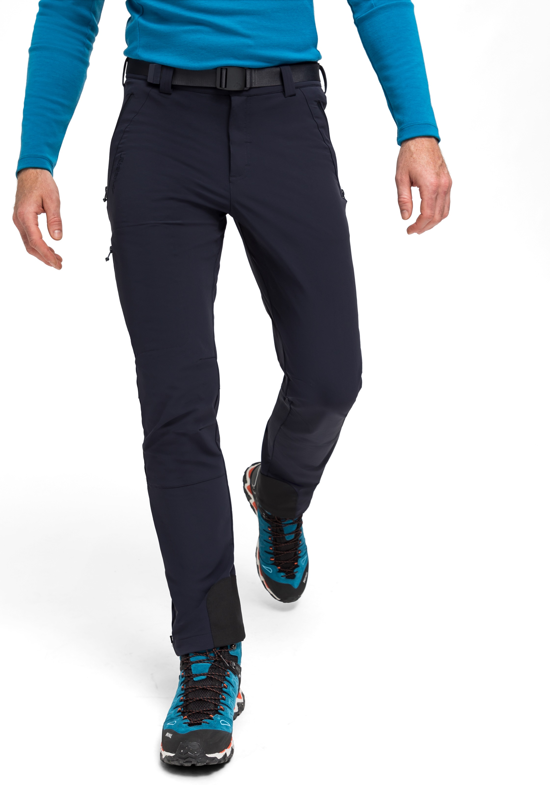Funktionshose MAIER SPORTS "Naturno", Herren, Gr. 46, Normalgrößen, blau (dunkelblau), 91% Polyamid, 9% Elasthan, Hosen Funktionshose, Herren Outdoorhose, robuste Trekking-Hose, 3 Taschen und Gürtel 3