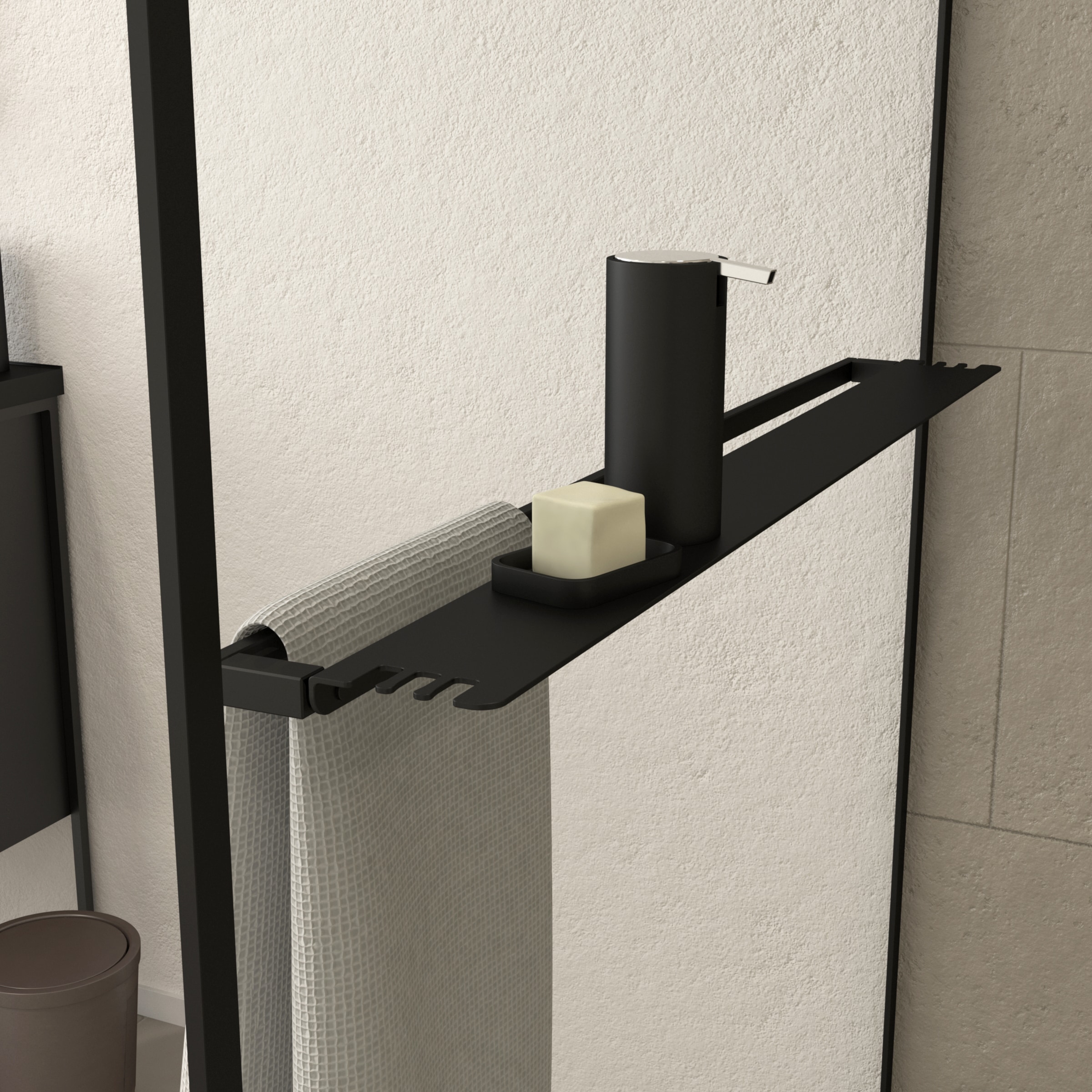 Marwell Walk-in-Dusche »Black Frame Shelf«, mit ausziehbarem Handtuchhalter, hochwertige Aluminiumrahmen