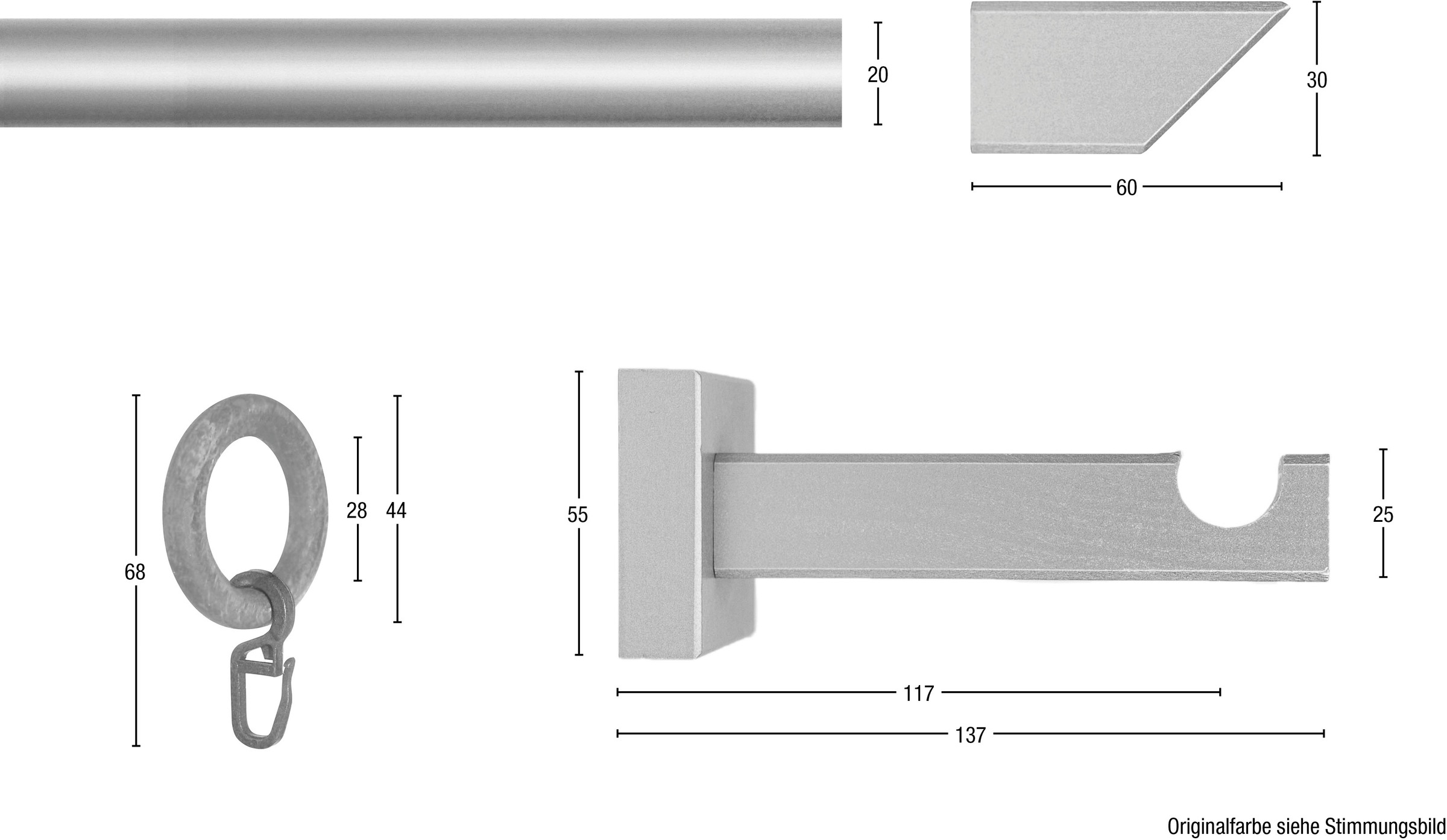 Thumbnail - GARESA Gardinenstange "CUBUS" Ø 20 mm 1 läufig-läufig Wunschmaßlänge Vorhanggarnitur, verlängerbar, Endknopf abgeschrägt...