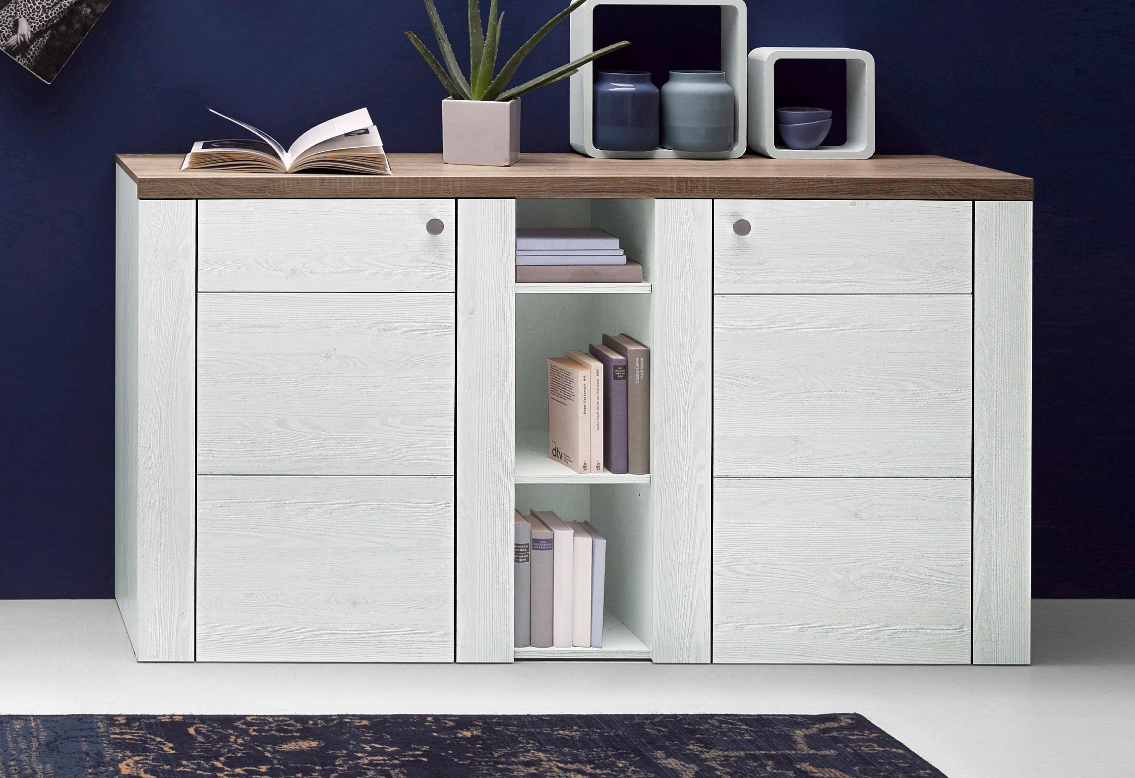 Home affaire Sideboard »Larona, zeitlose Kommode mit 2 Türen, Türkommode, Breite 155 cm,«, Höhe 84 cm, viel Stauraum, Anrichte mit dekorativer Rahmenoptik
