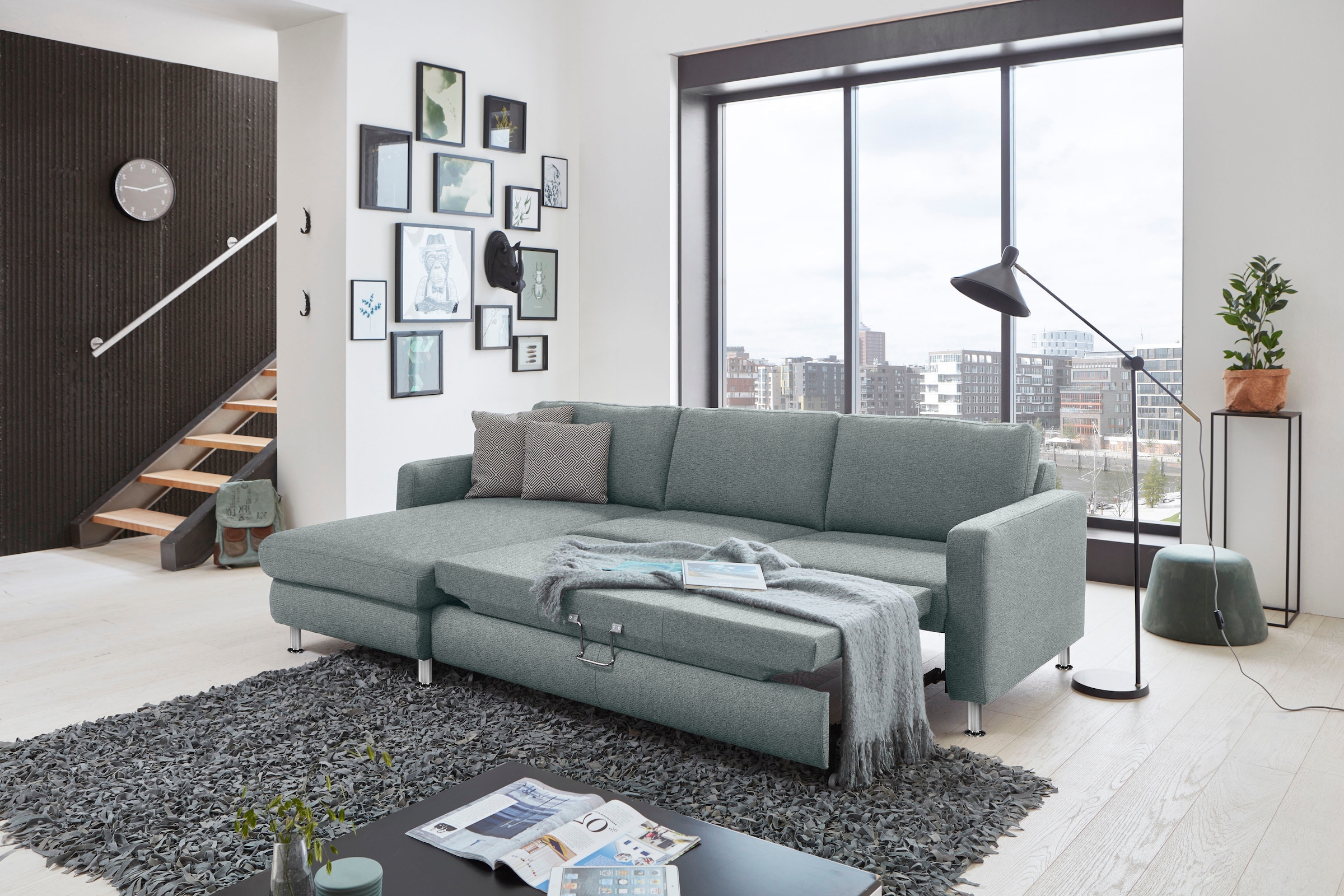 Die PlanBar Ecksofa »MP-IN19027 L-Form«, wahlweise mit Bettfunktion, frei im Raum stellbar