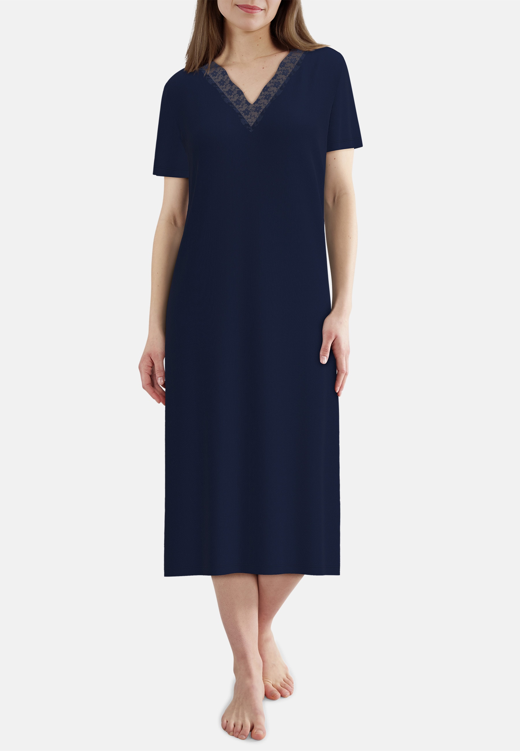GÖTZBURG Nachthemd lang, Kurzarm, V-Ausschnitt, Baumwollmix