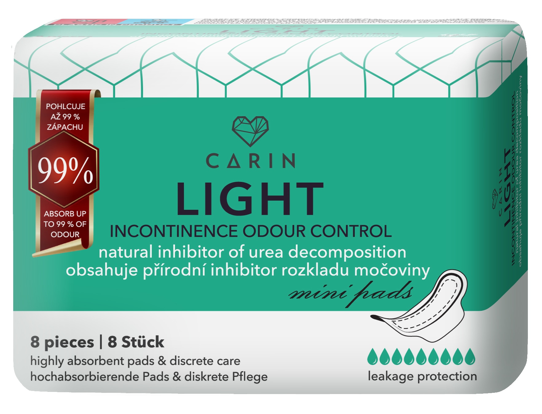 CARIN Damen Inkontinenz-Einlage "Carin Odour Control", weiß, Hygieneartikel, 4er Packung (32 Einlagen), hoch saugfähige und diskrete Damenbinden