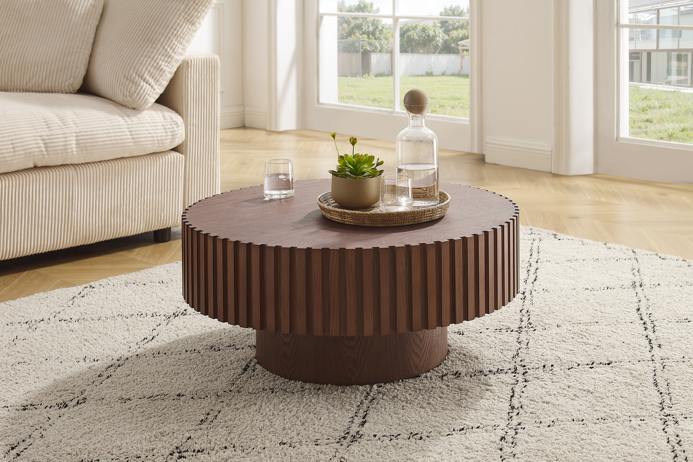 SalesFever Couchtisch "rund mit Massivholz-Lamellen Ø 80 cm" 1 Stk. tlg. Mo günstig online kaufen