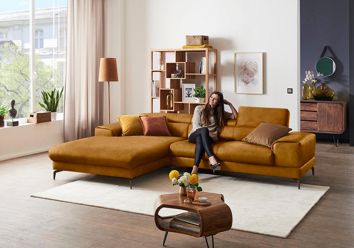 W.SCHILLIG Ecksofa »piedroo, Designsofa mit tollem Sitzkomfort, elegant und bequem, L-Form«, Kopfteilverstellung, wahlweise mit Sitztiefenverstellung, Breite 303cm