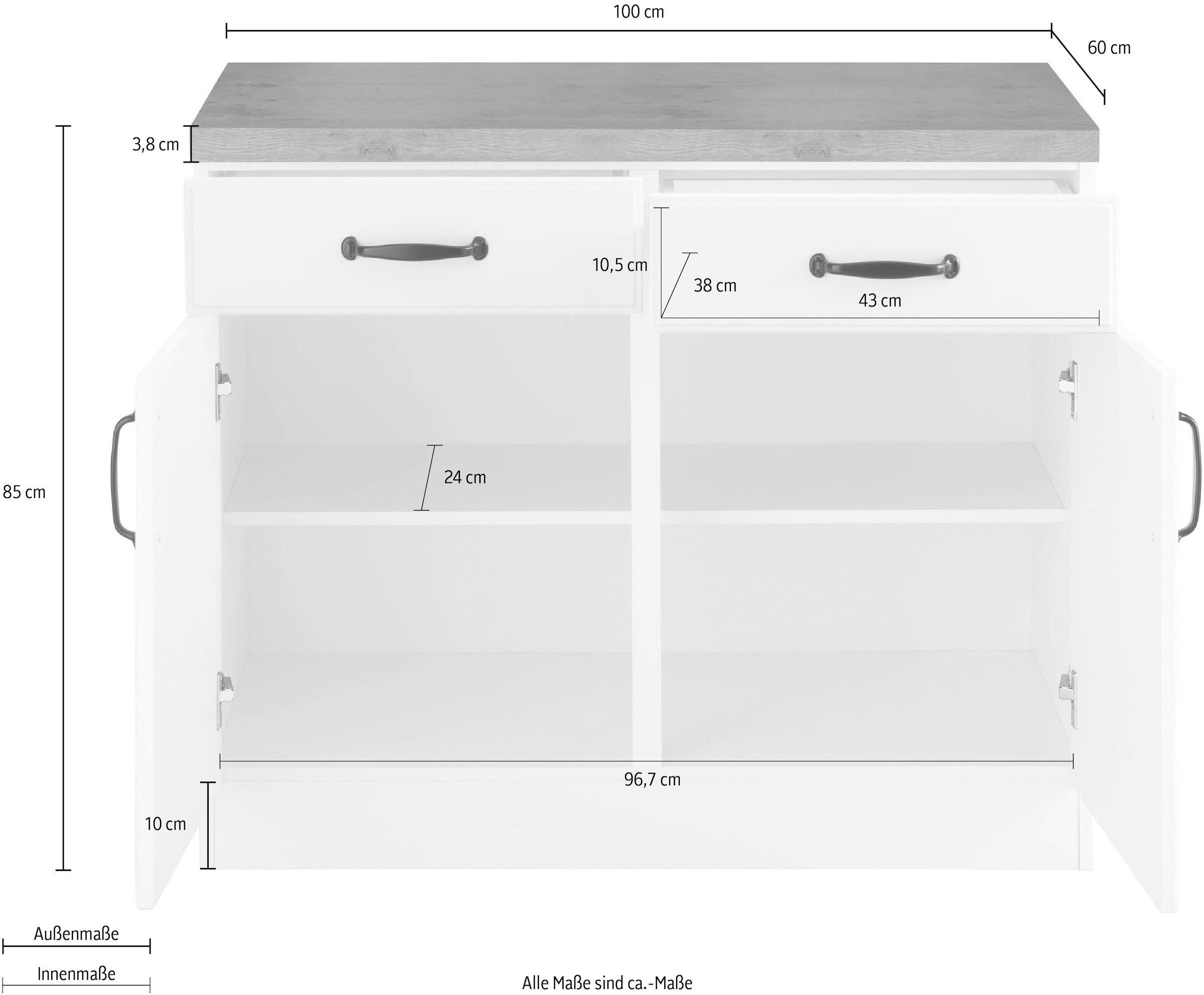 100 cm breit Unterschrank Küchen mit Kassettenfront | »Erla«, wiho BAUR