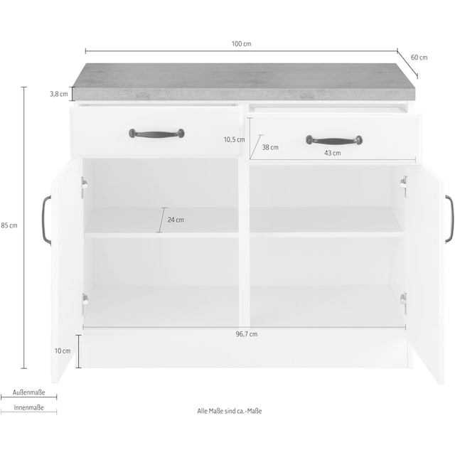 wiho Küchen Unterschrank »Erla«, 100 cm breit mit Kassettenfront | BAUR