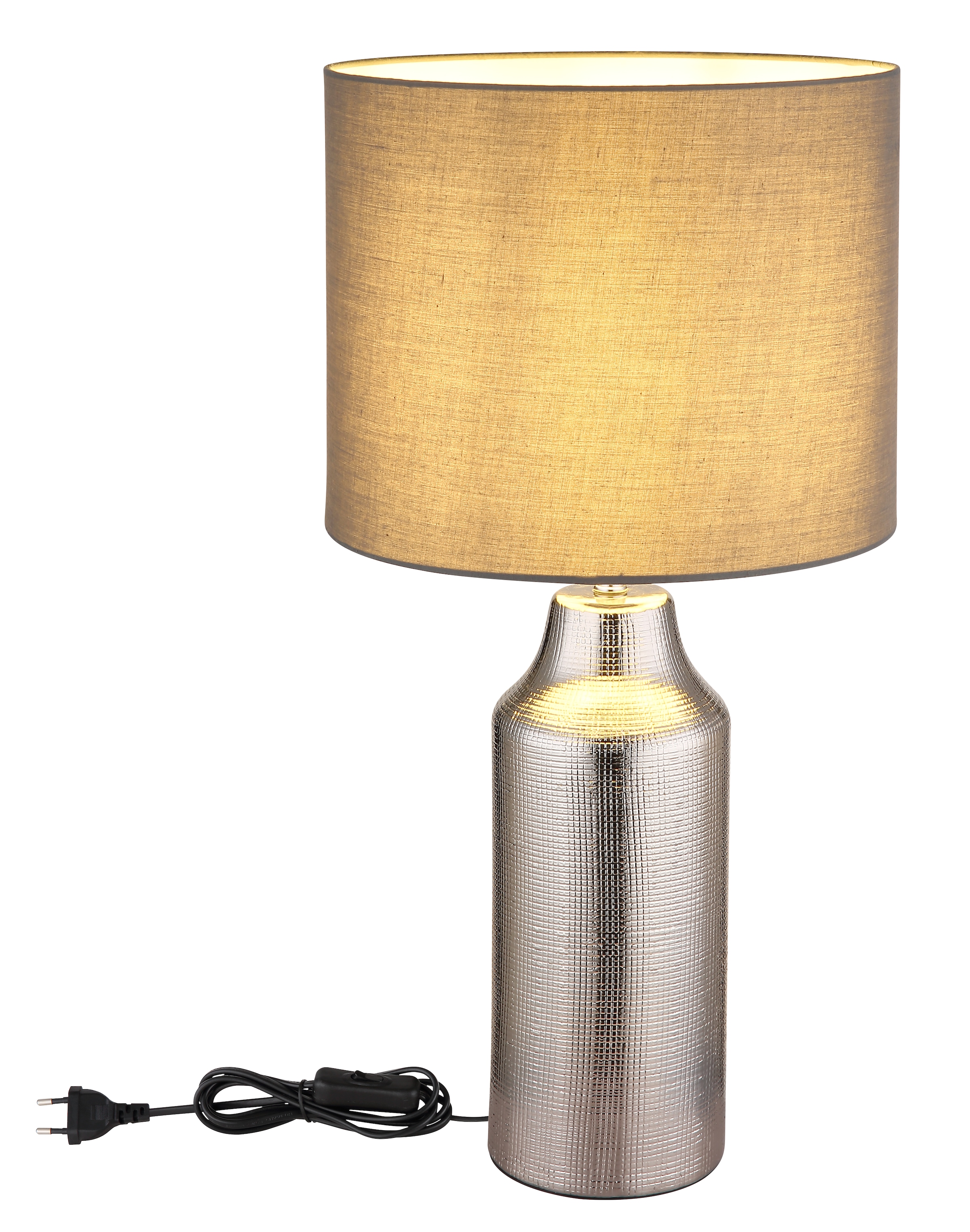 GLOBO LIGHTING Tischleuchte »ELDEN«, Leuchtmittel E27 | ohne Leuchtmittel, Tischlampe/Keramik/silberfb. /Textil grau/Wohnzimmer/Flur/Schlafzimmer