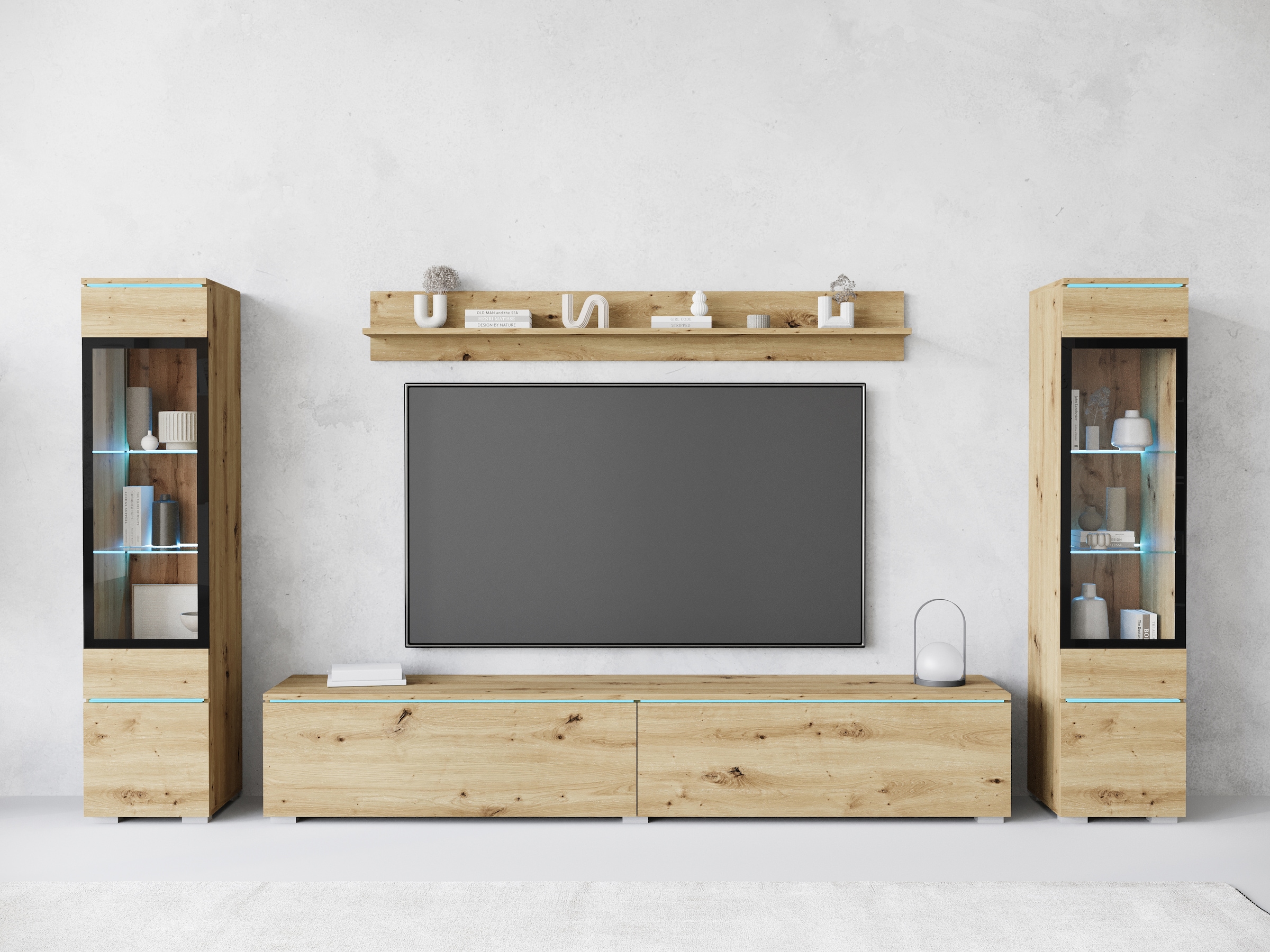 INOSIGN Wohnwand »VERA II, Vitrinen Türanschlag wechselbar«, (Komplett-Set, 4 St.), Vitrine mit Verglasung, stehend und hängend, inklusive Beleuchtung