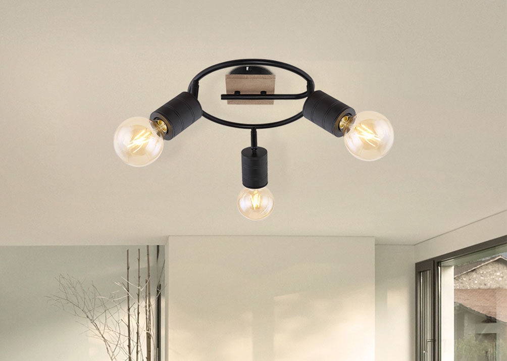 GLOBO LIGHTING Deckenstrahler »JOSELLA«, Leuchtmittel E27 | ohne Leuchtmittel, Deckenspot/Holz/schwarz/ø: 290mm/Flur/Wohnzimmer