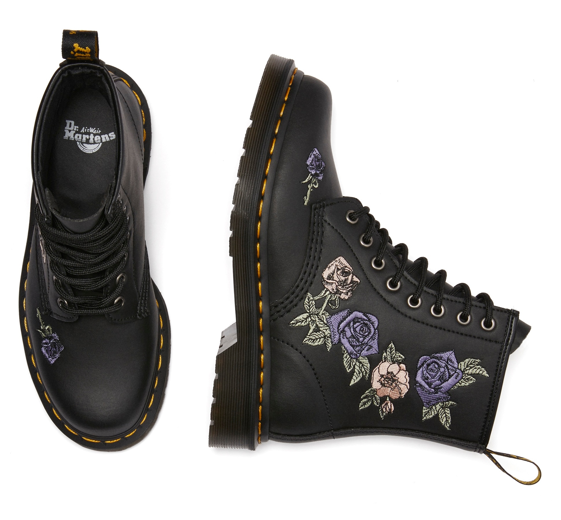 DR. MARTENS Schnürboots »Vonda«, Boots, Festival-Boots, Stiefel mit hochwertiger Blüten-Stickerei