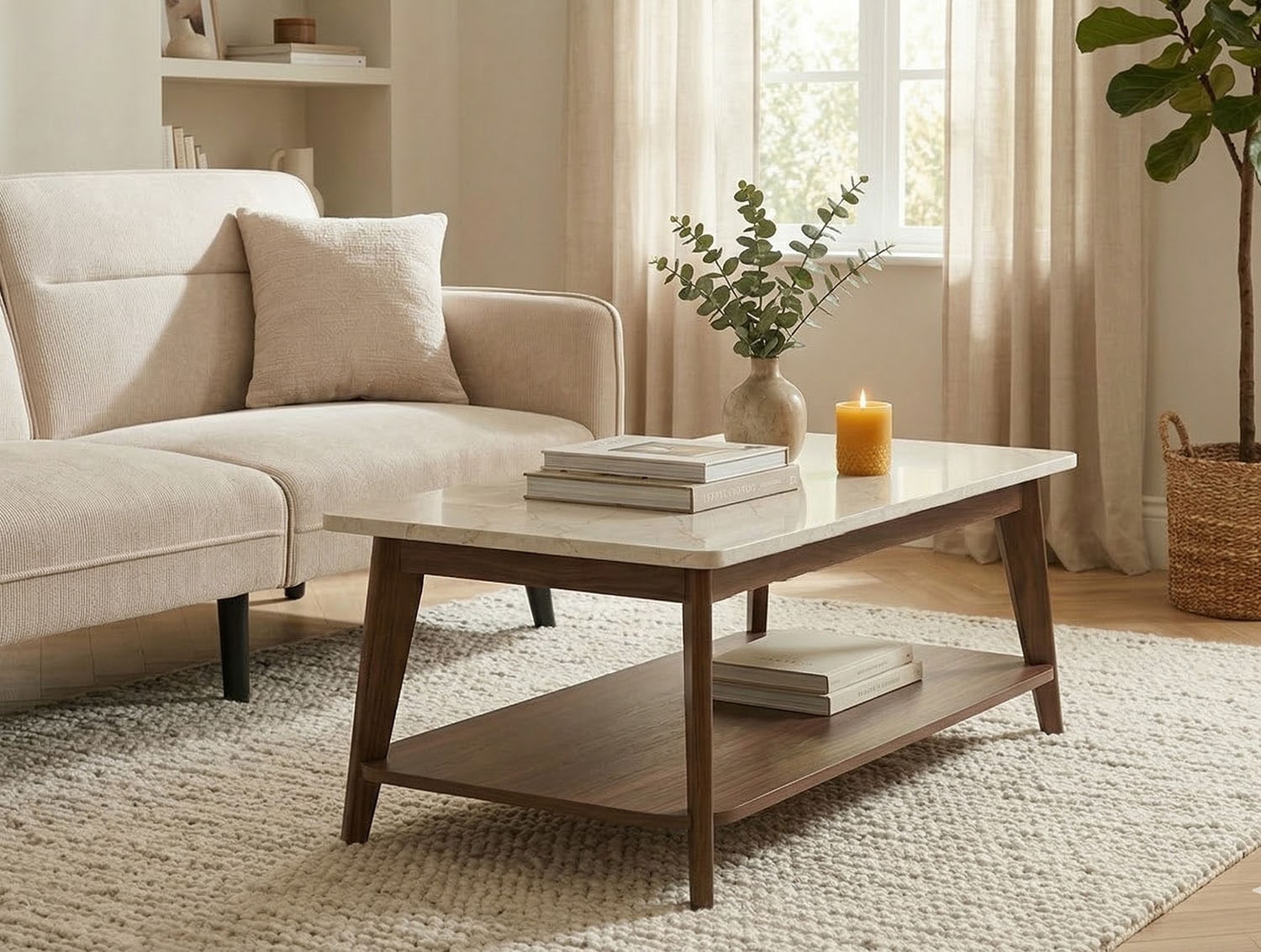 Jahnke Couchtisch »SIXTY COFFEE« Couchtisch, 2 Ebenen, Skandi, Walnuss-Optik&Marmor-Look, Breite:110 cm
