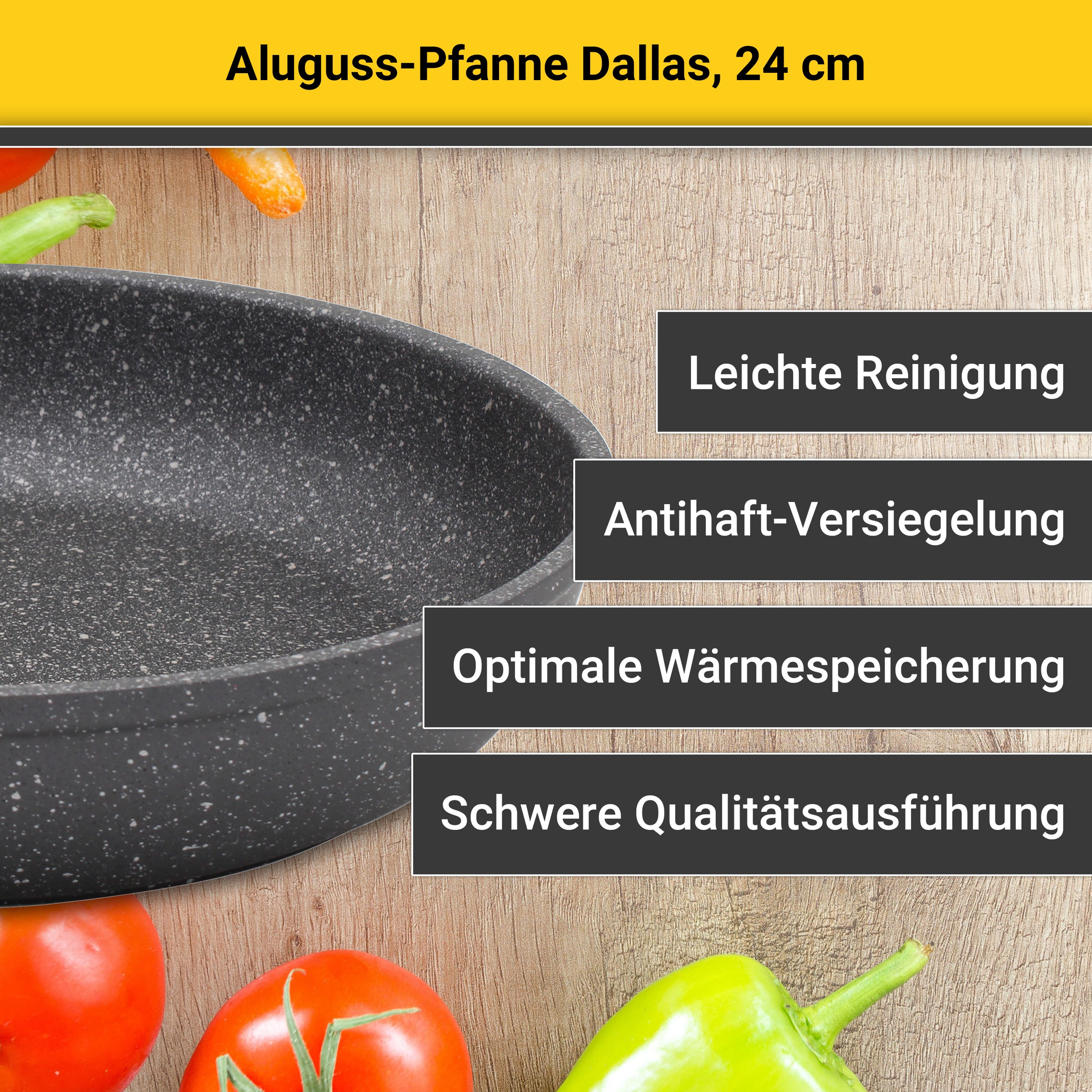 Krüger Bratpfanne »Aluguss Pfanne Dallas, 24 cm«, Aluminiumguss, (1 tlg.), für Induktions-Kochfelder geeignet