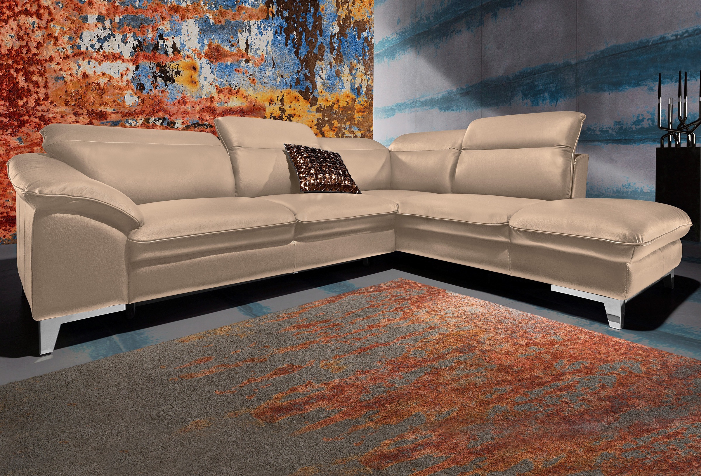 COTTA Polstergarnitur »Teresa L-Form«, (Set), Set bestehend aus: Ecksofa mit Kopfteilverstellung & Hocker