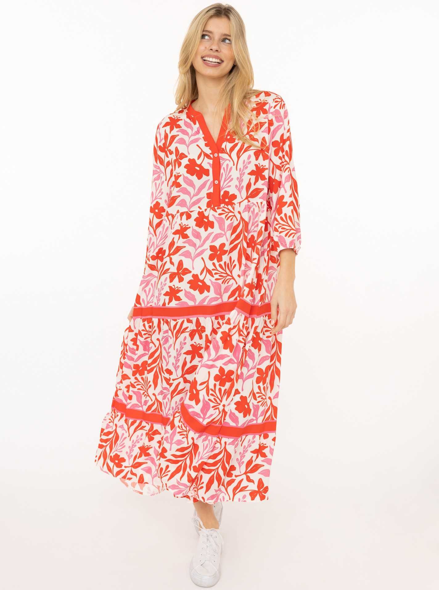 Zwillingsherz Maxikleid ""Flower"" Florales Muster, Schriftzug, 3/4 Arm, Kn günstig online kaufen