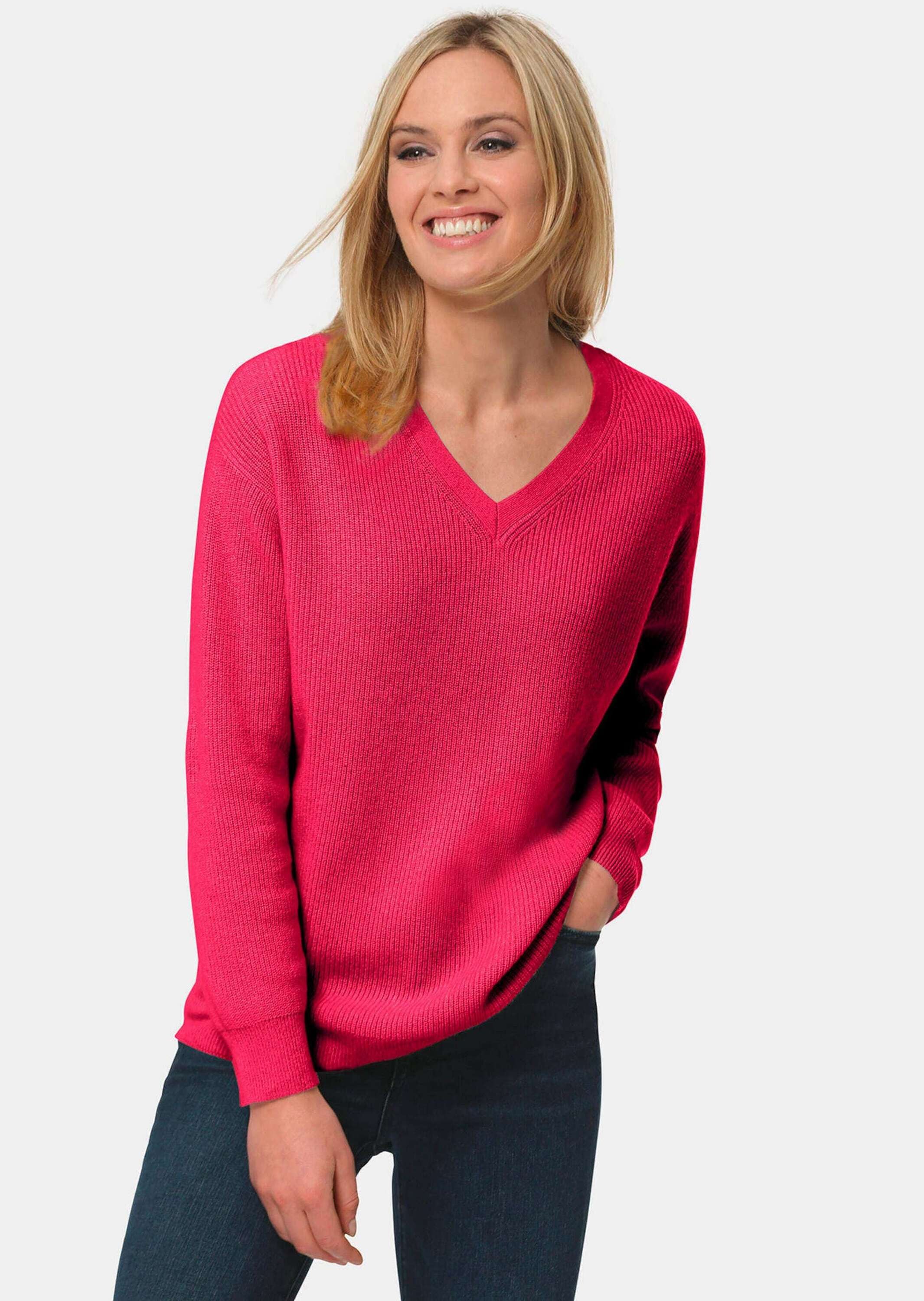 GOLDNER Strickpullover »Kurzgröße Kaschmirpullover in Patentstrick mit V-Ausschnitt«