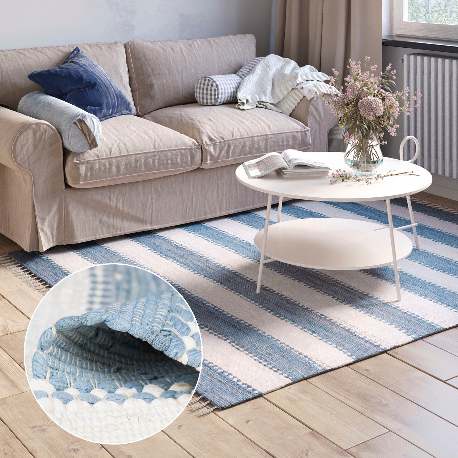 Myflair Möbel & Accessoires Teppich "Karim" rechteckig 10 mm Höhe Handweb Teppich, gestreift, 90% Baumwolle, handgewebt, mit Fransen