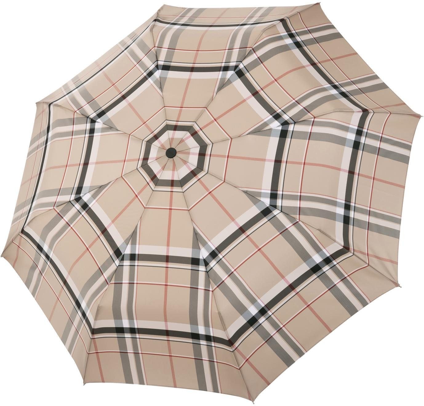 doppler MANUFAKTUR Taschenregenschirm »Serge, karo beige«, handgemachter Manufaktur-Taschenschirm