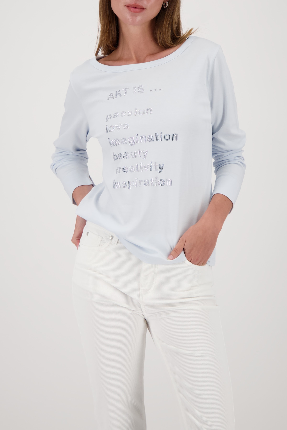 Monari Langarmshirt "Shirt Schmuckschrift" Regular fit mit U-Boot-Ausschnit günstig online kaufen