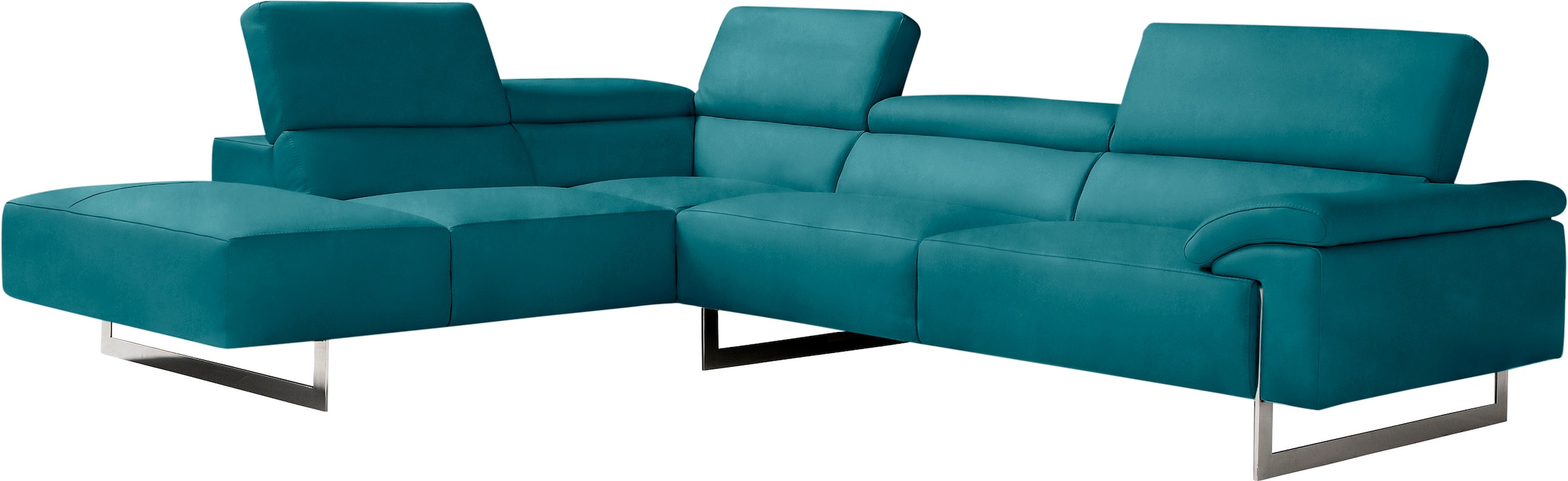 Egoitaliano Ecksofa "Malika, elegant und bequem, Designsofa, L-Form" mit Ottomane, inkl. Kopfteilverstellung und chromfarbenen Metallfüßen